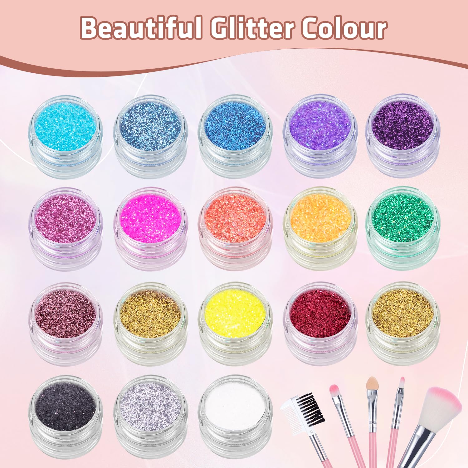Detalle de Glitzer Tattoo Set Kinder – 18 Glitzerfarben, 115 Schablonen, 5 Pinsel, 2 Kleber