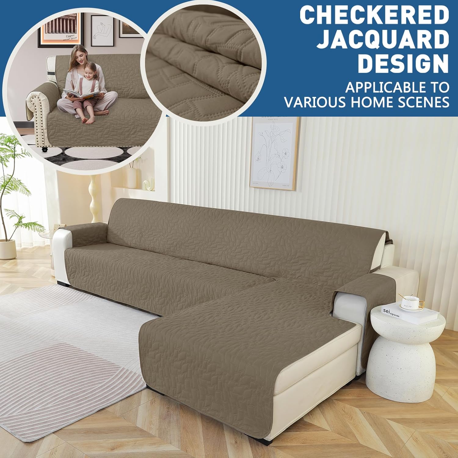 Thumbnail 1 de Ystyle copridivano angolare impermeabile antiscivolo per divano con penisola reversibile (4 posti) – 285 cm, marrone chiaro