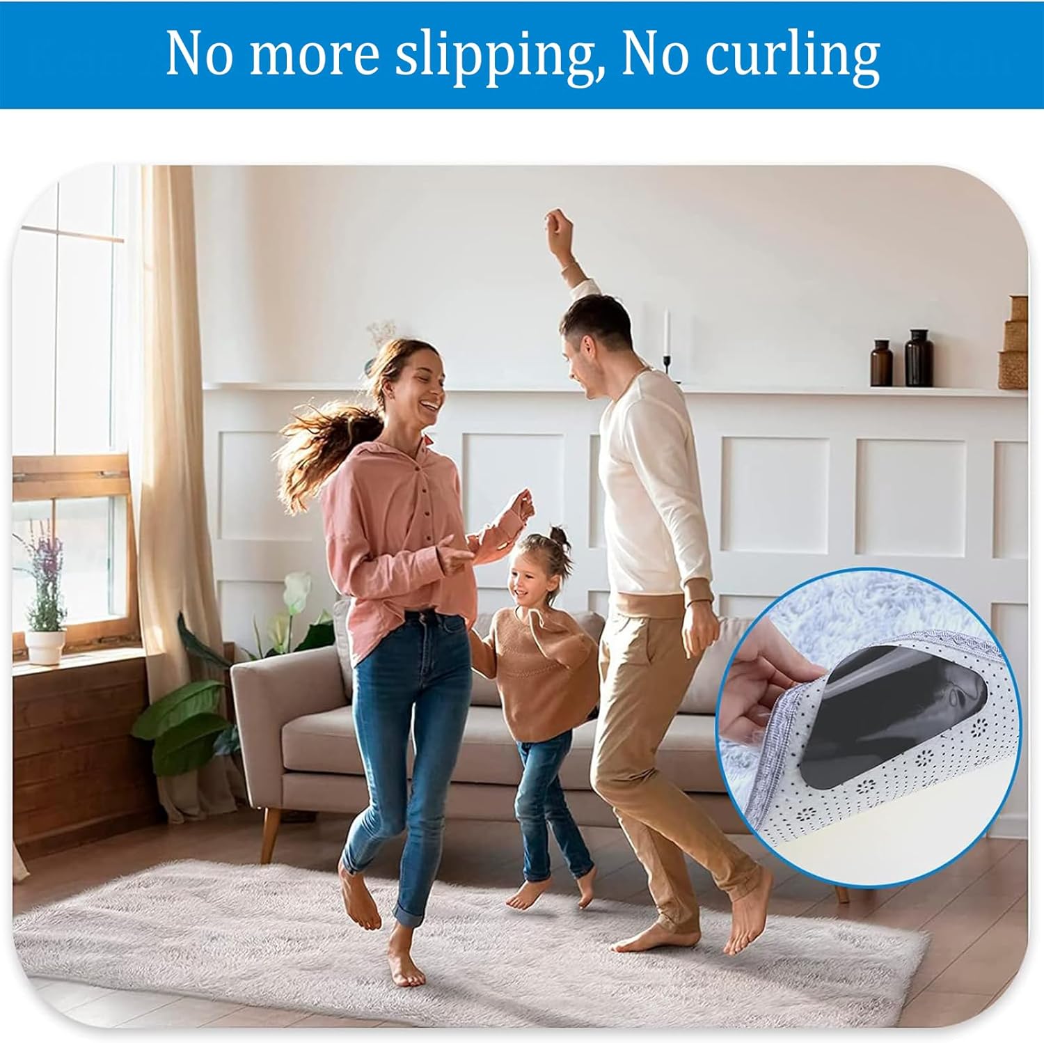 Detalle 2 de banpa Rug Grippers for Laminate Floor (Anti-slip Rug Underlay Stickers), Reusable & Washable, Pack of 8