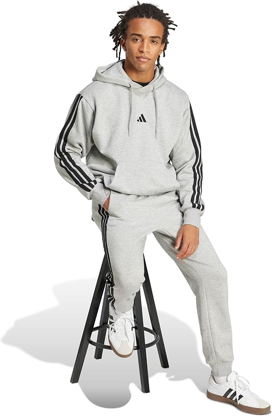 Detalle 1 de adidas Uomo Essential Three Stripes Fleece Hoodie XL sudadera gris/negra