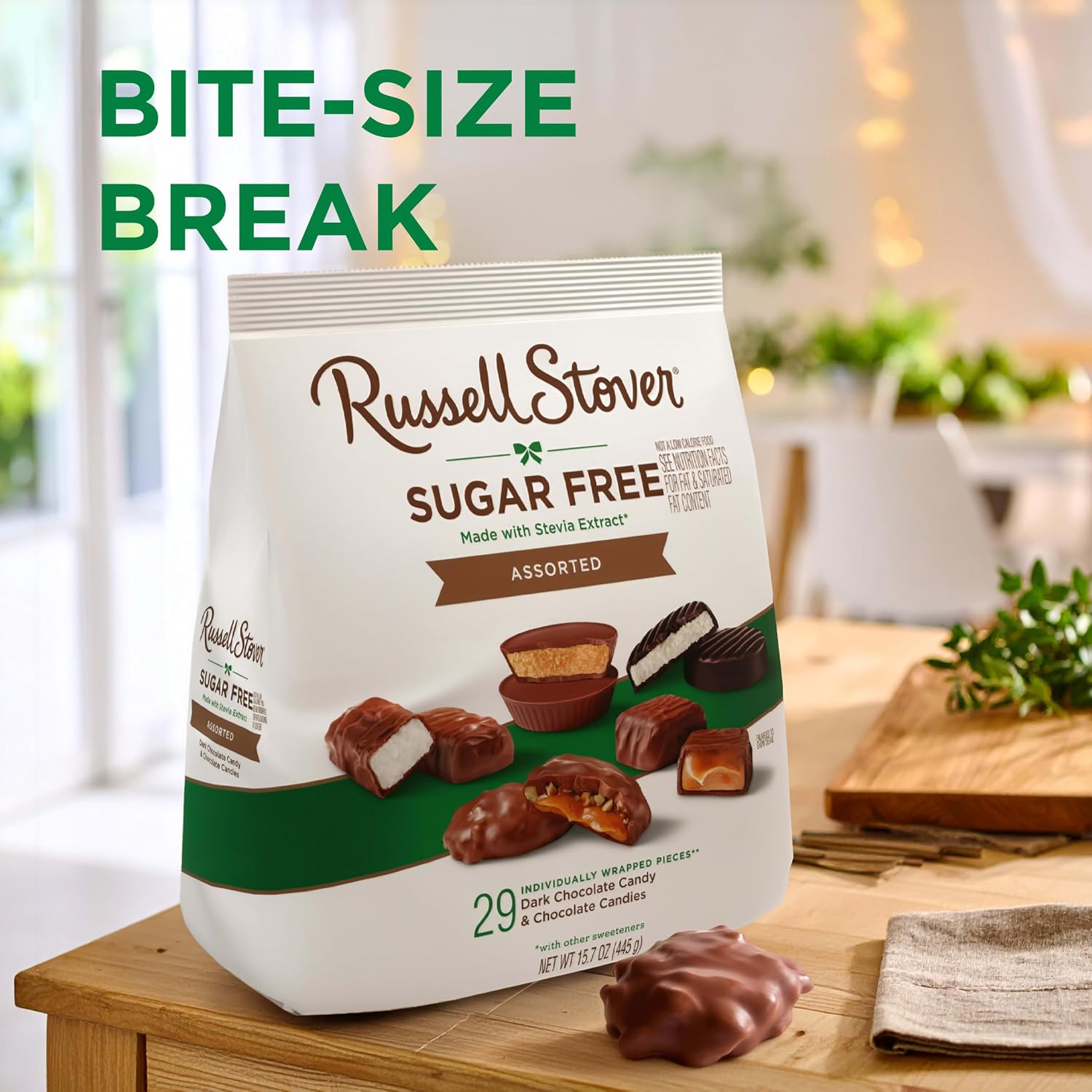 Detalle de Russell Stover 10002754 Sugar Free Assorted Chocolate Candy, 15.7 oz Bag