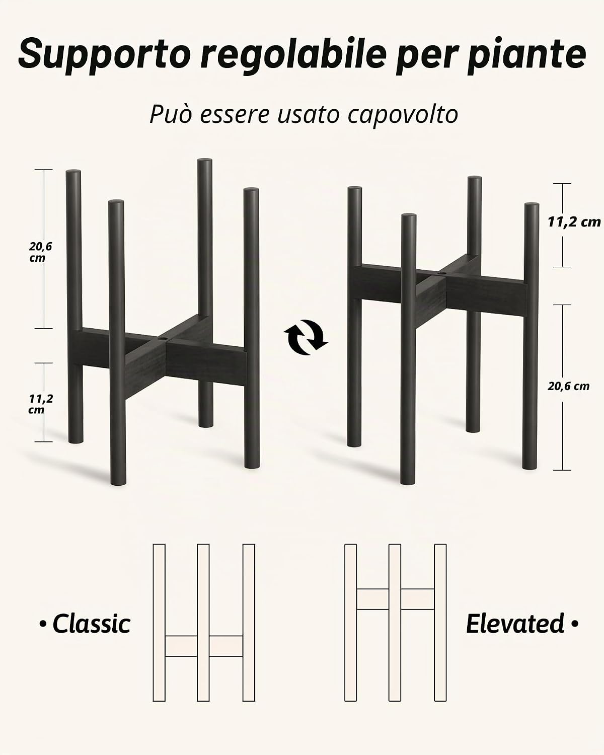 Thumbnail 1 de Bamworld Porta Piante Regolabile da Interno in Bambù – 20–30 cm, Nero