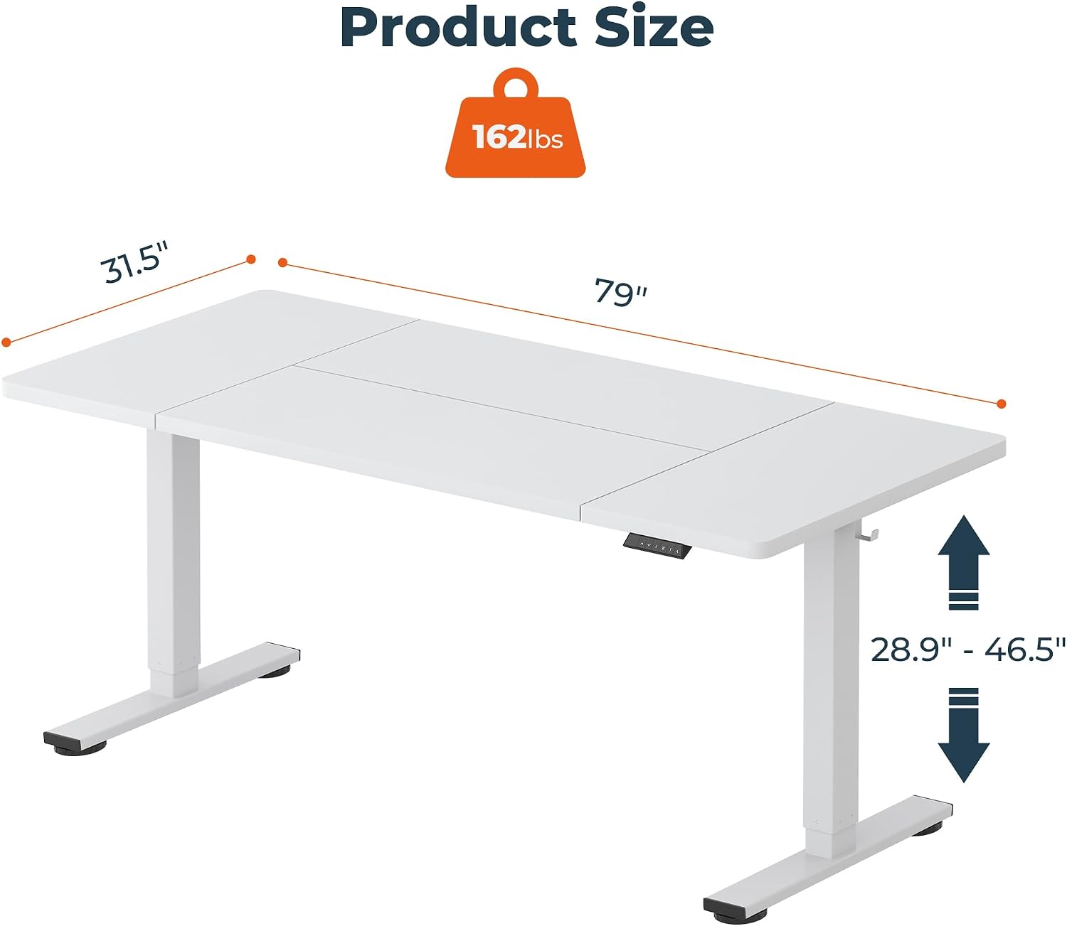 Detalle de FitStand 79" x 32" Electric Standing Desk with Memory Presets, White