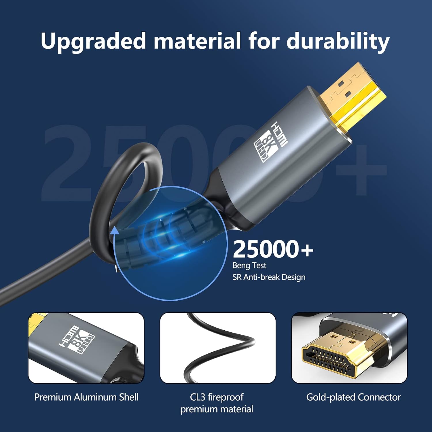 Thumbnail 4 de Eareyesail 8K HDMI Cable 15M – Fibre HDMI 2.1, 48Gbps, In-Wall CL3, 8K@60Hz / 4K@120Hz