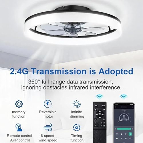 Detalle de DWDVBL 50cm Ventilateur de Plafond Silencieux avec Lumière et Télécommande – 6 Vitesses, LED Dimmable et Moteur DC Reversible