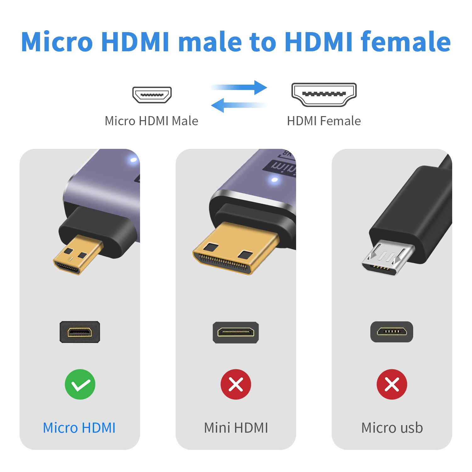 Thumbnail 1 de Duttek 8k Micro HDMI to HDMI Adapter (2-Pack) – Micro HDMI Male to HDMI Female Extension, Left Angle