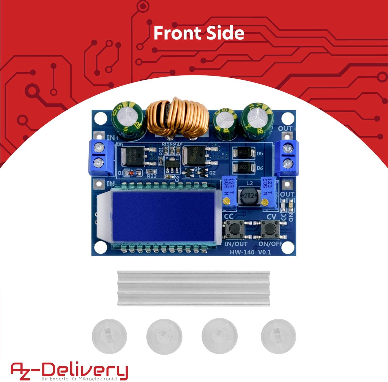 Thumbnail 1 de AZDelivery HW-140 Buck Boost DC-DC avec afficheur LCD (ampèremètre) 3A, 5,5V–30V → 0,5V–30V, pour Arduino
