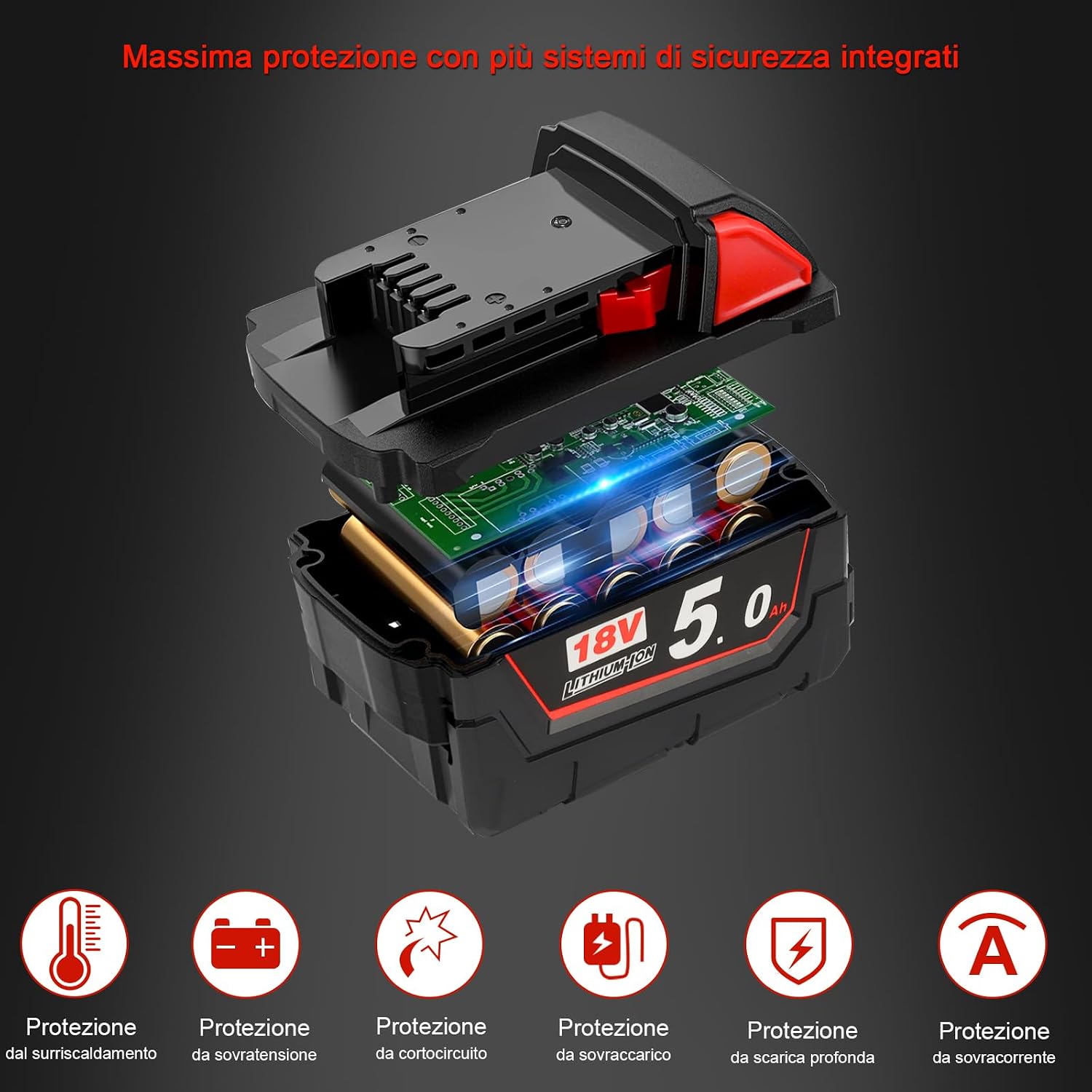 Detalle 2 de Waitley M18B5 batteria 5,0 Ah per utensili