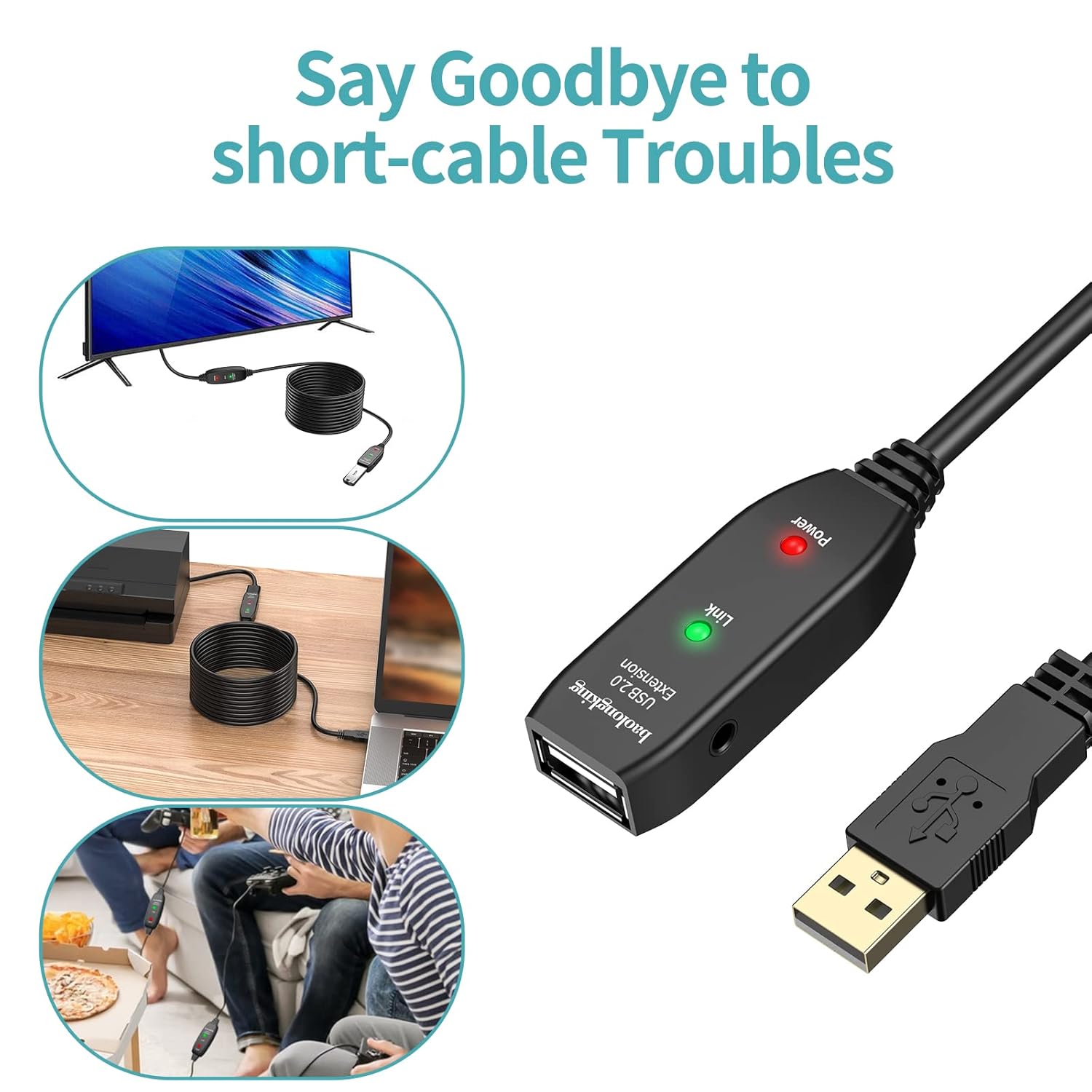 Detalle de baolongking USB Extension Cable 30M: Active Repeater A Male to A Female with Signal Booster