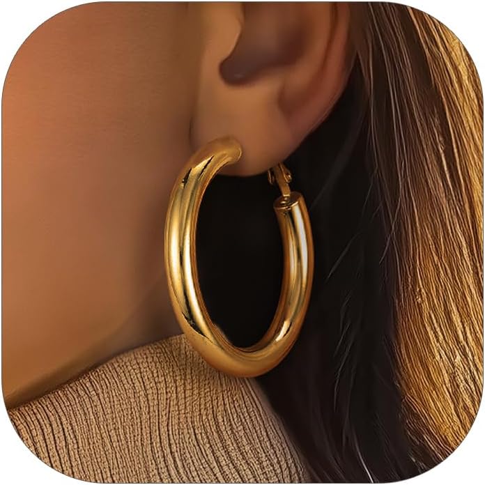 Thumbnail 3 de PROSTEEL orecchini a cerchio in acciaio 316L tono oro oversize 30/40/60/80 mm