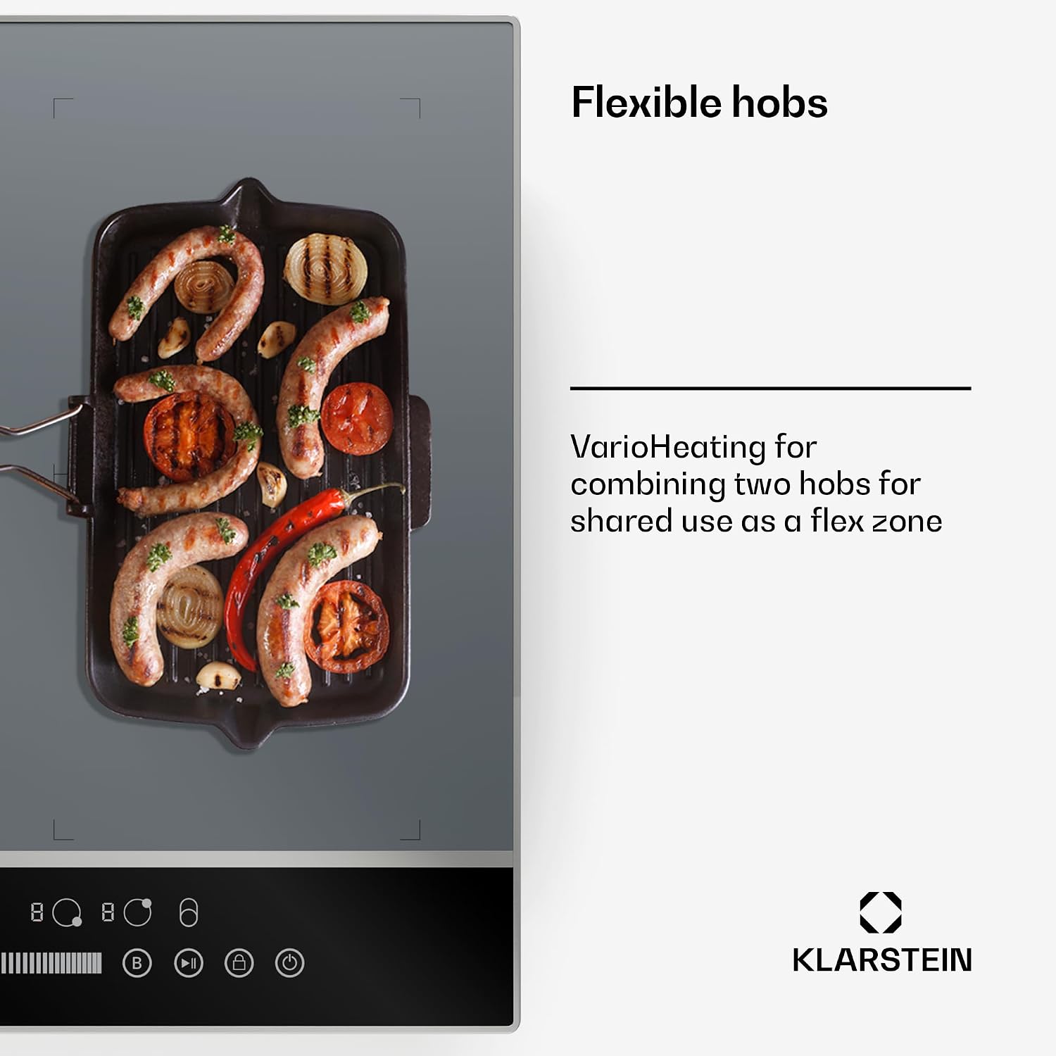 Detalle de Klarstein DualTone Hybrid 60 cm Induction Hob, 4 Zones, Flex Zone, 7200W