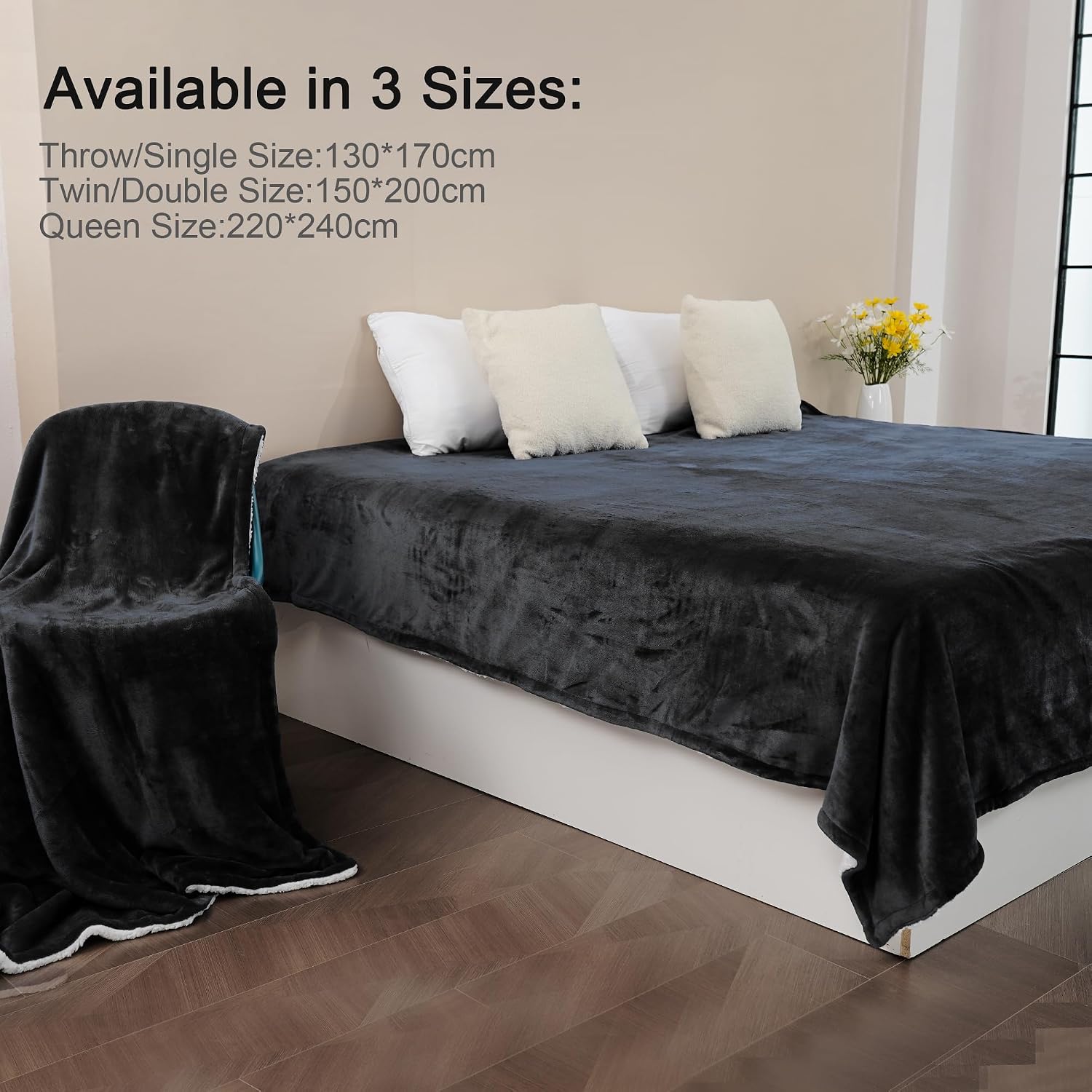 Detalle de Winthome Double-Layered Sherpa Fleece Throw Blanket (130 x 170 cm) – Ultra Soft, Warm and Breathable