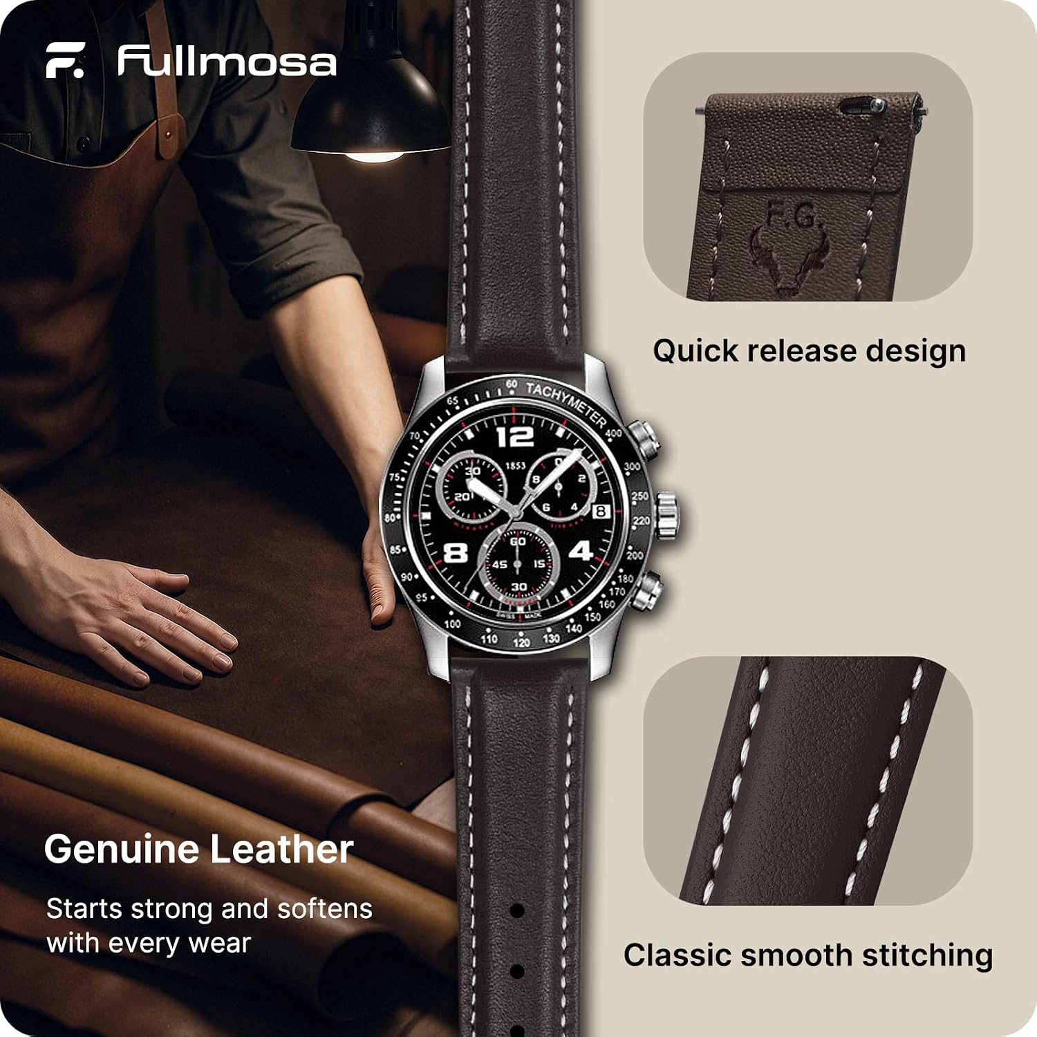 Thumbnail 3 de Fullmosa cinturino in pelle da 20 mm con sgancio rapido per smartwatch e orologi (uomo e donna) compatibile con Samsung Galaxy Watch e Garmin