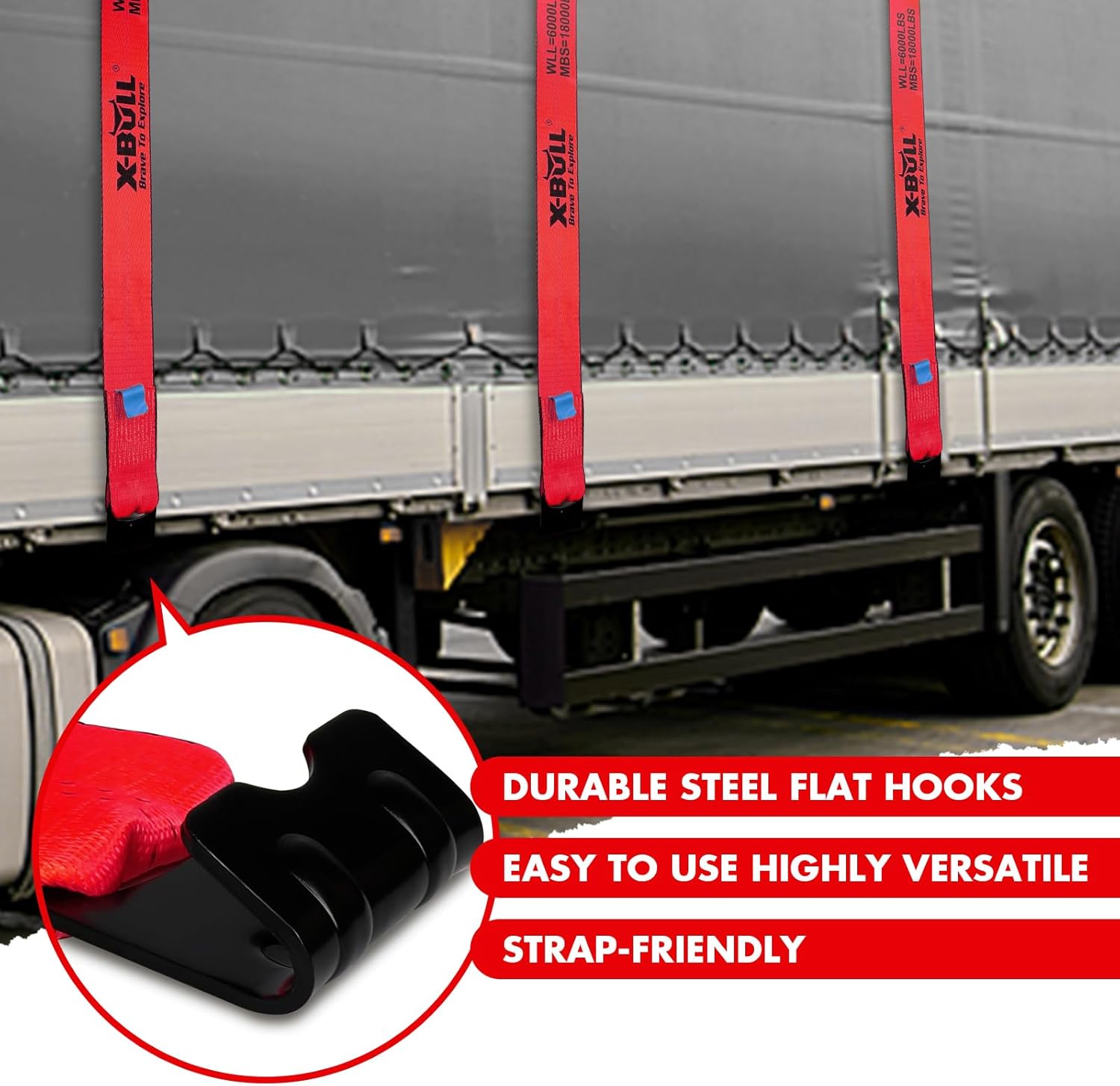 Thumbnail 5 de X-BULL 4" x 30' Winch Straps (10 Pack) — 18,000 lbs Break Strength, 6,000 lbs WLL