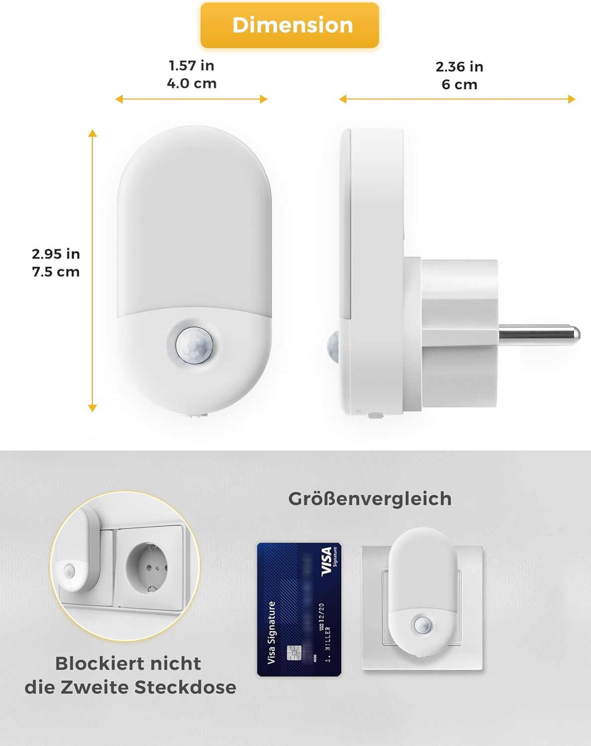 Thumbnail 5 de LOHAS-LED Nachtlicht-Steckdose mit Bewegungssensor und 3 Modi (EIN/AUTO/AUS) – warmweiß 3000K