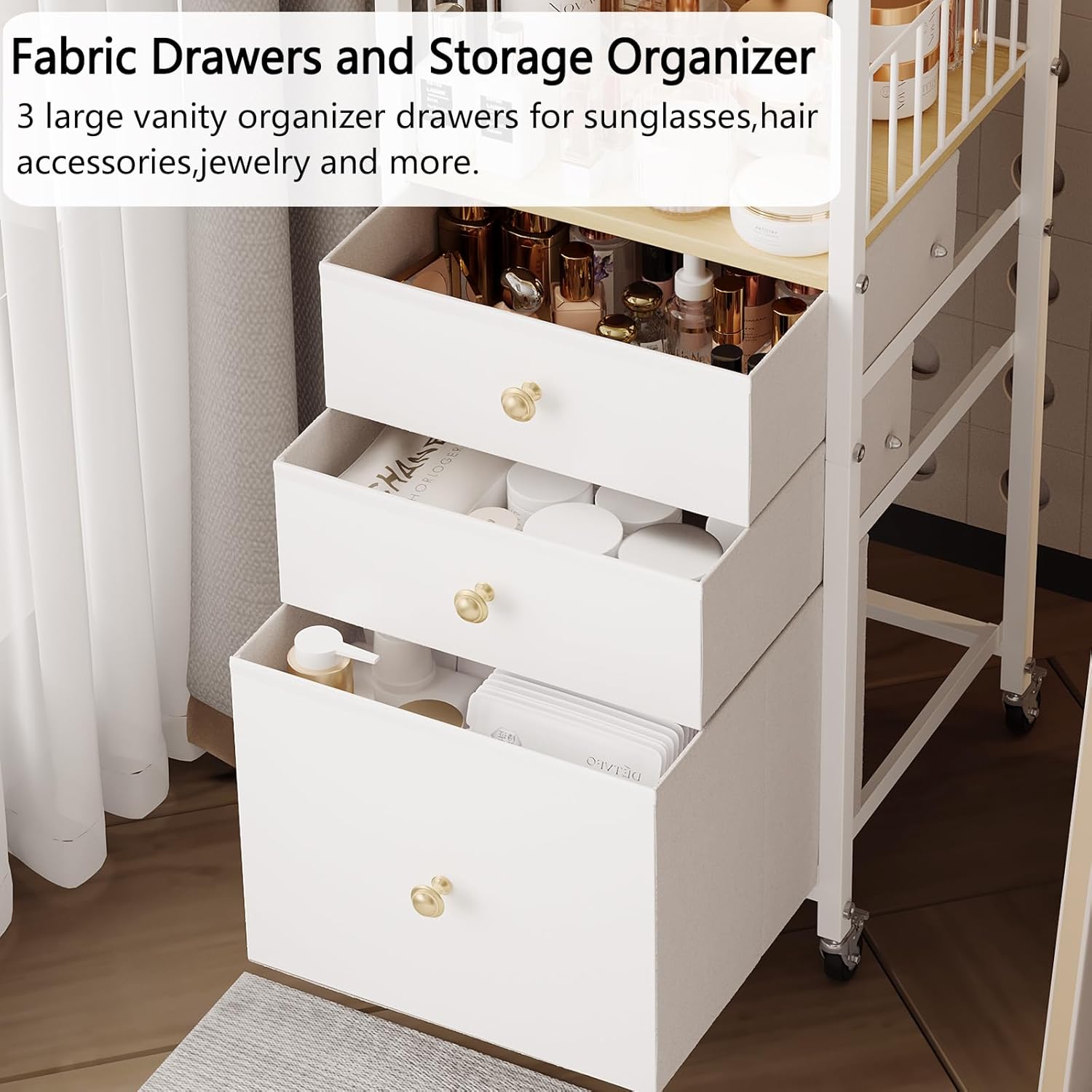 Thumbnail 4 de Makeup Organizer Cart with Drawers: 3-Tier Vanity Storage for Cosmetics, Skincare, and More