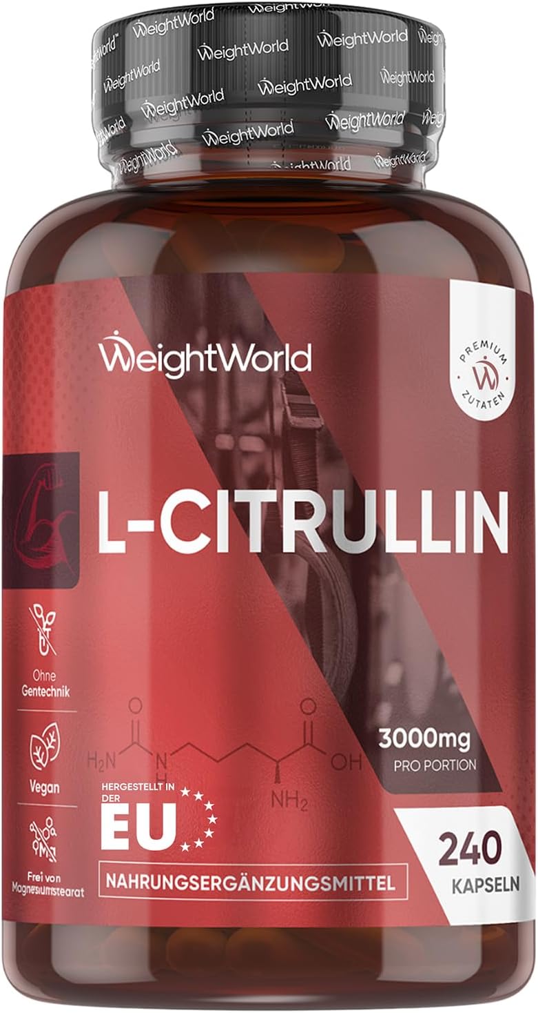 Detalle de L-Citrullin 3000 mg pro Portion – vegane Citrulline Kapseln (240 Stück) von WeightWorld