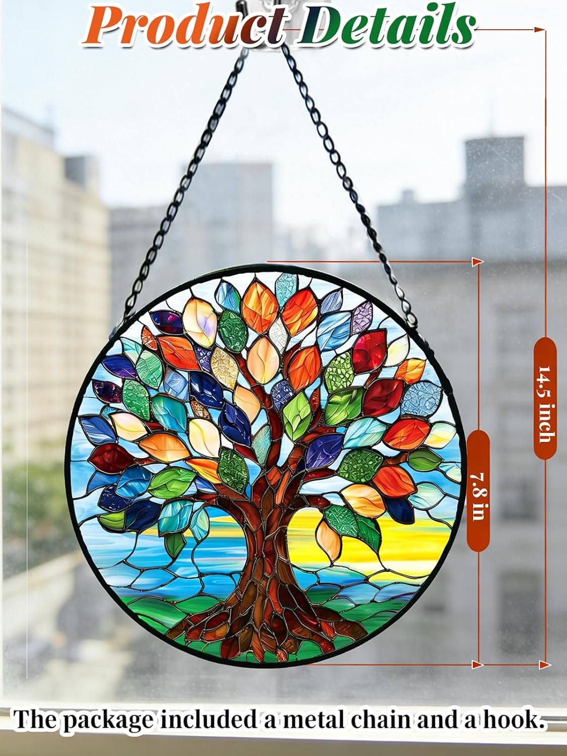 Detalle 1 de Meyocky Tree of Life Stained Glass Suncatcher, 7.8-Inch Round Window Hanging