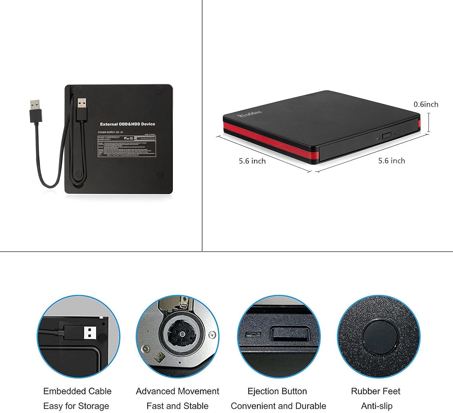 Thumbnail 4 de Rioddas External CD Drive USB 3.0 5Gbps 📀