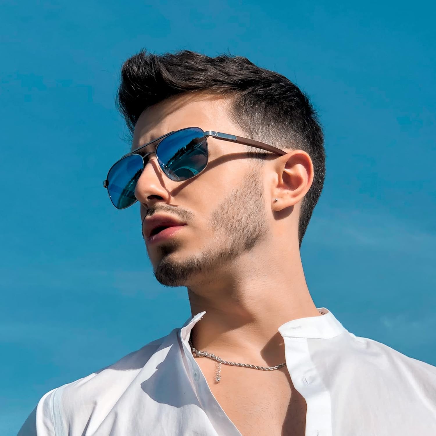 Detalle de ZENOTTIC Lunettes de soleil polarisantes pilote homme – monture carrée en bois et métal