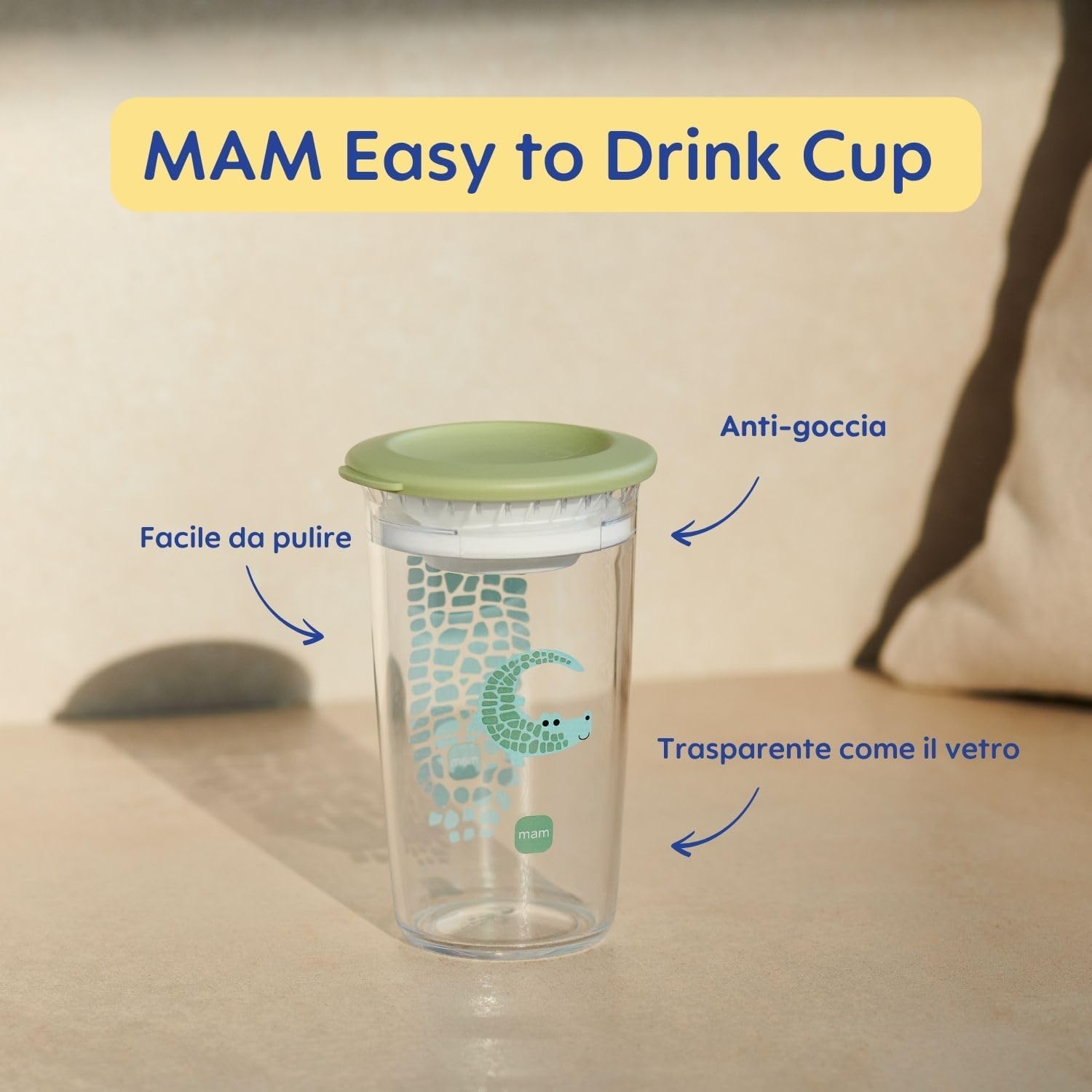 Thumbnail 5 de MAM Easy to Drink Cup 360° (set da 2 da 290 ml) con valvola 360° anti-perdite, tazza bambini 8m+ in Tritan trasparente – verde