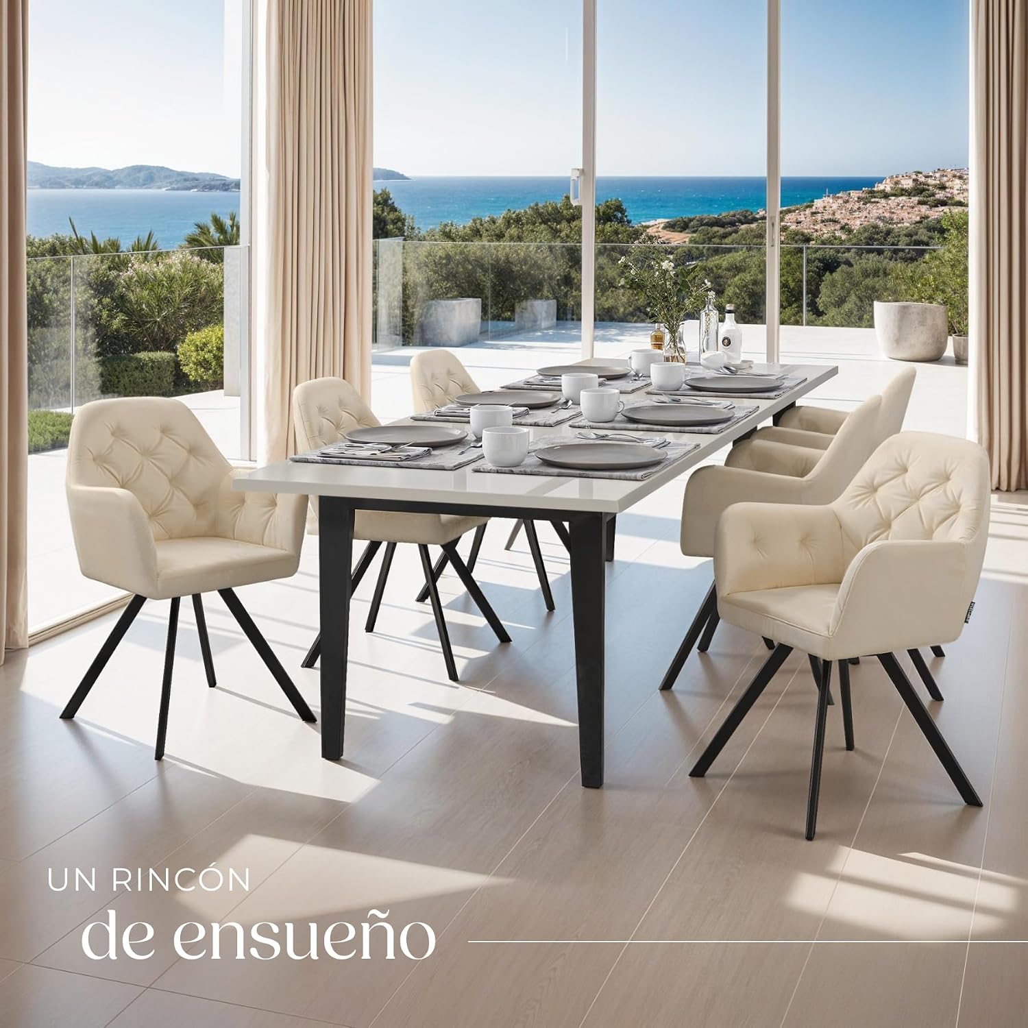 Detalle 2 de tectake Silla giratoria de terciopelo 6 unidades