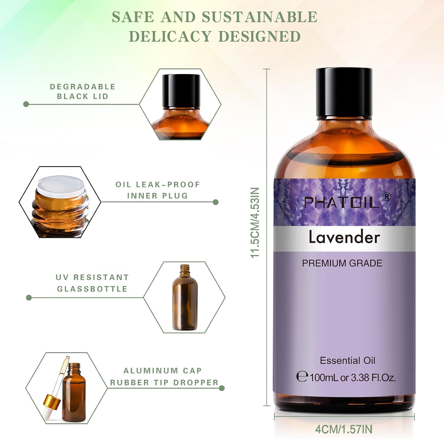Detalle de PHATOIL Lavender Essential Oil 100ml (100% Natural) – for diffusers, aromatherapy & DIY