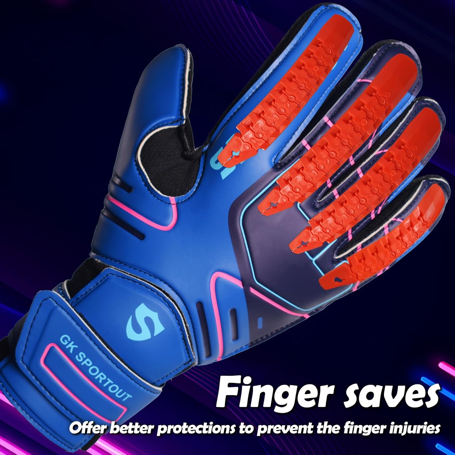 Detalle de Sportout Youth & Adult Goalie Gloves with 4+3MM Latex, Finger Protection & Double Wrist Support