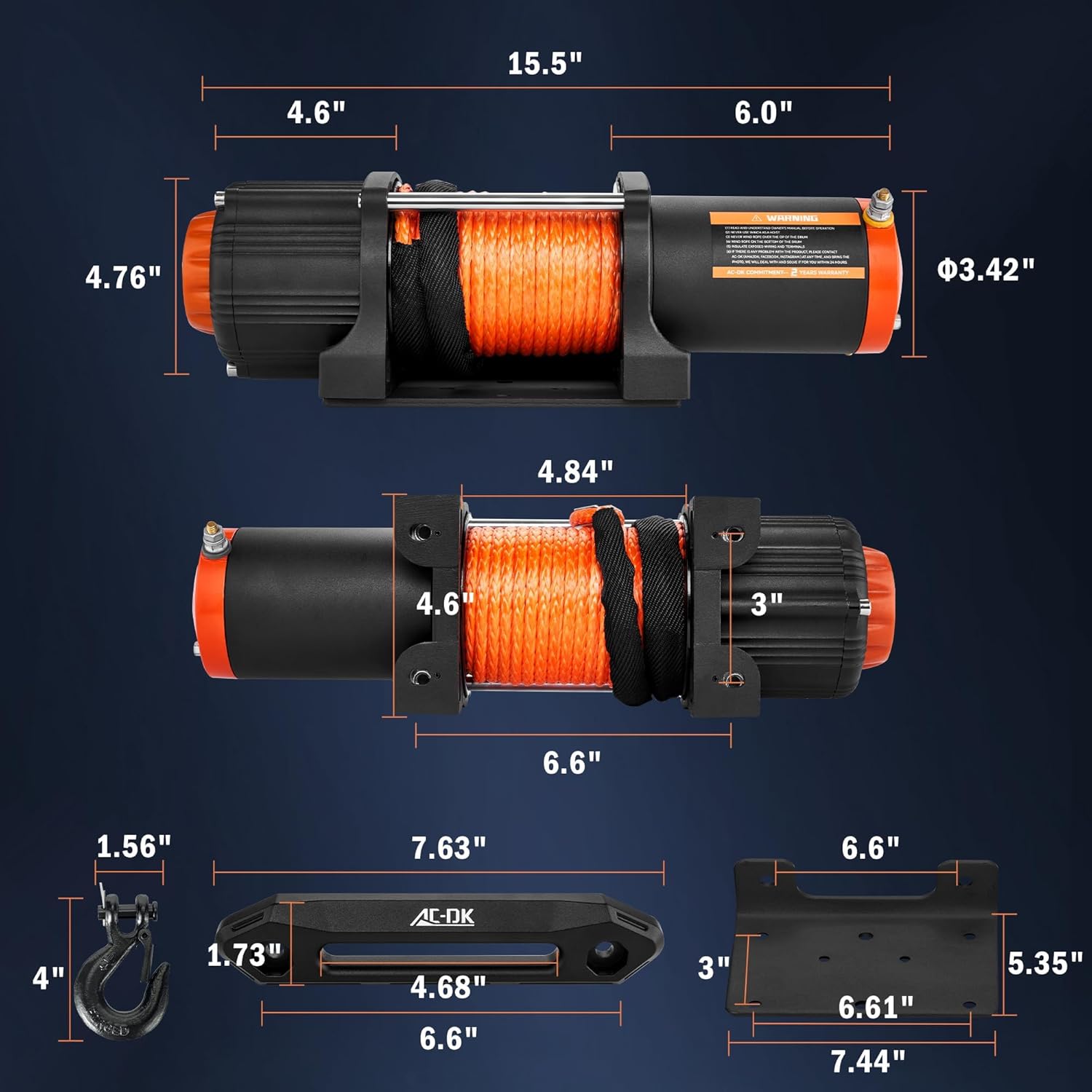 Detalle de AC-DK 5500 lb ATV/UTV Winch Kit with Synthetic Rope, 12V Motor, Wireless Remote