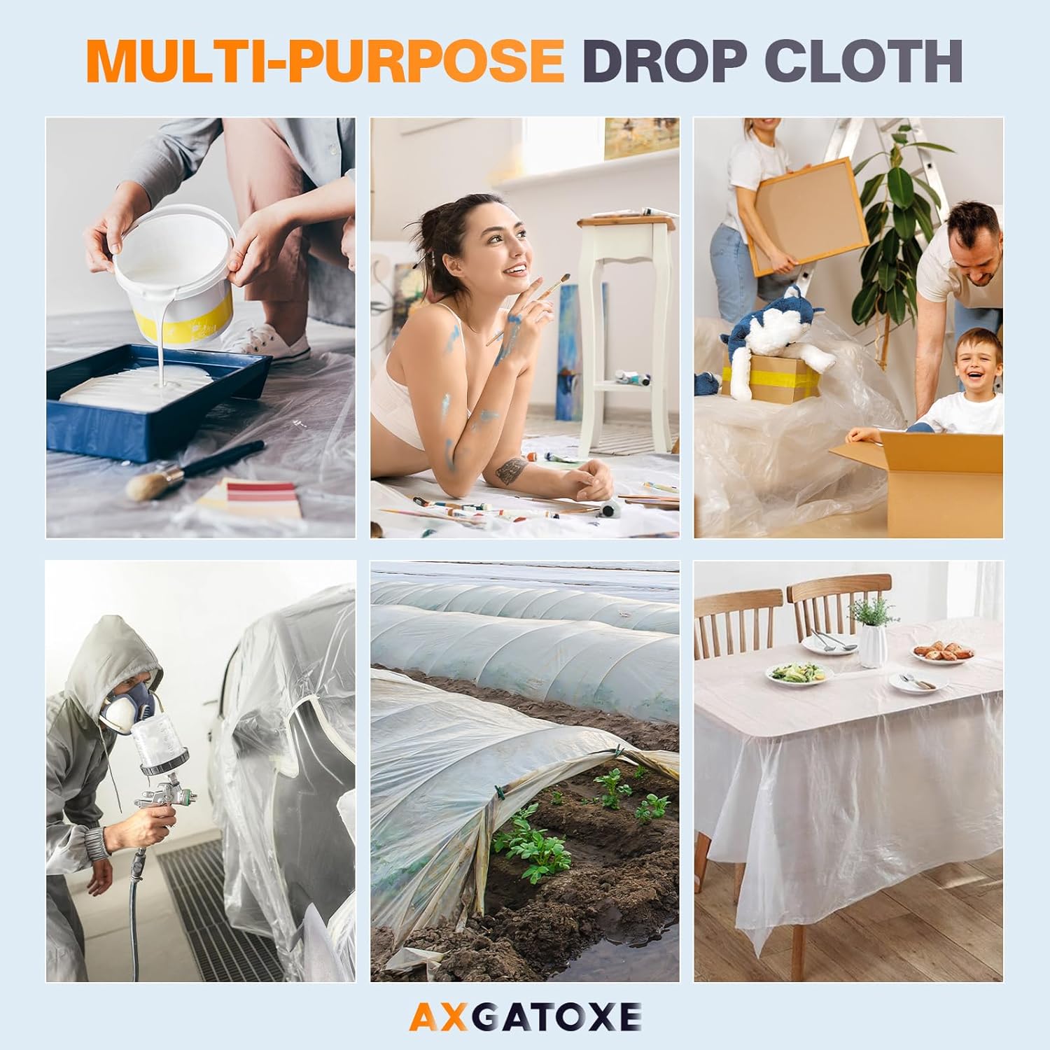 Thumbnail 6 de 12 x 9 Ft Plastic Drop Cloths (3-Pack) — Disposable Painter’s Sheeting for Floor & Furniture Protection