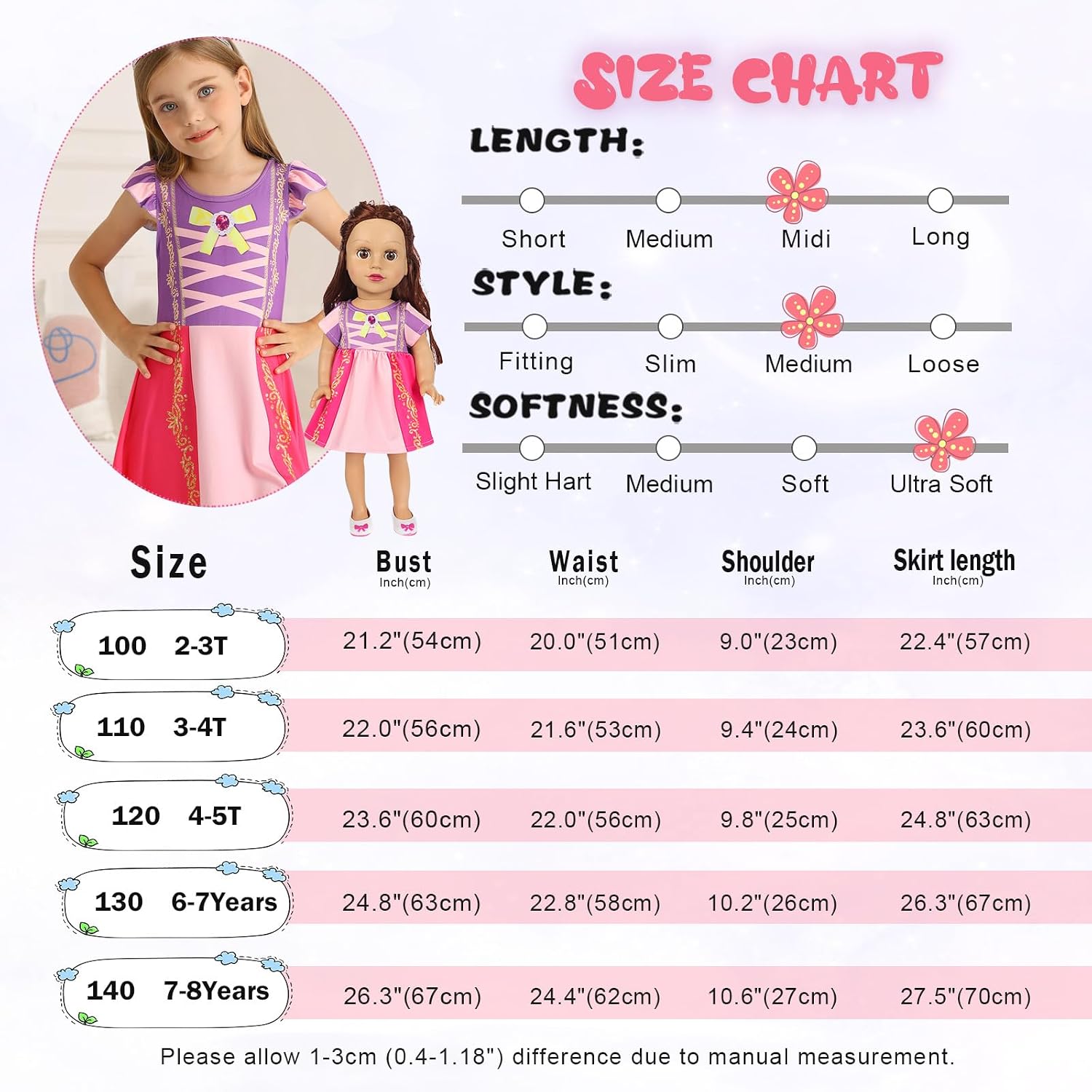 Thumbnail 6 de AmzBarley Matching Nightgown Set for Girls and 18-Inch Dolls, Flutter Sleeves