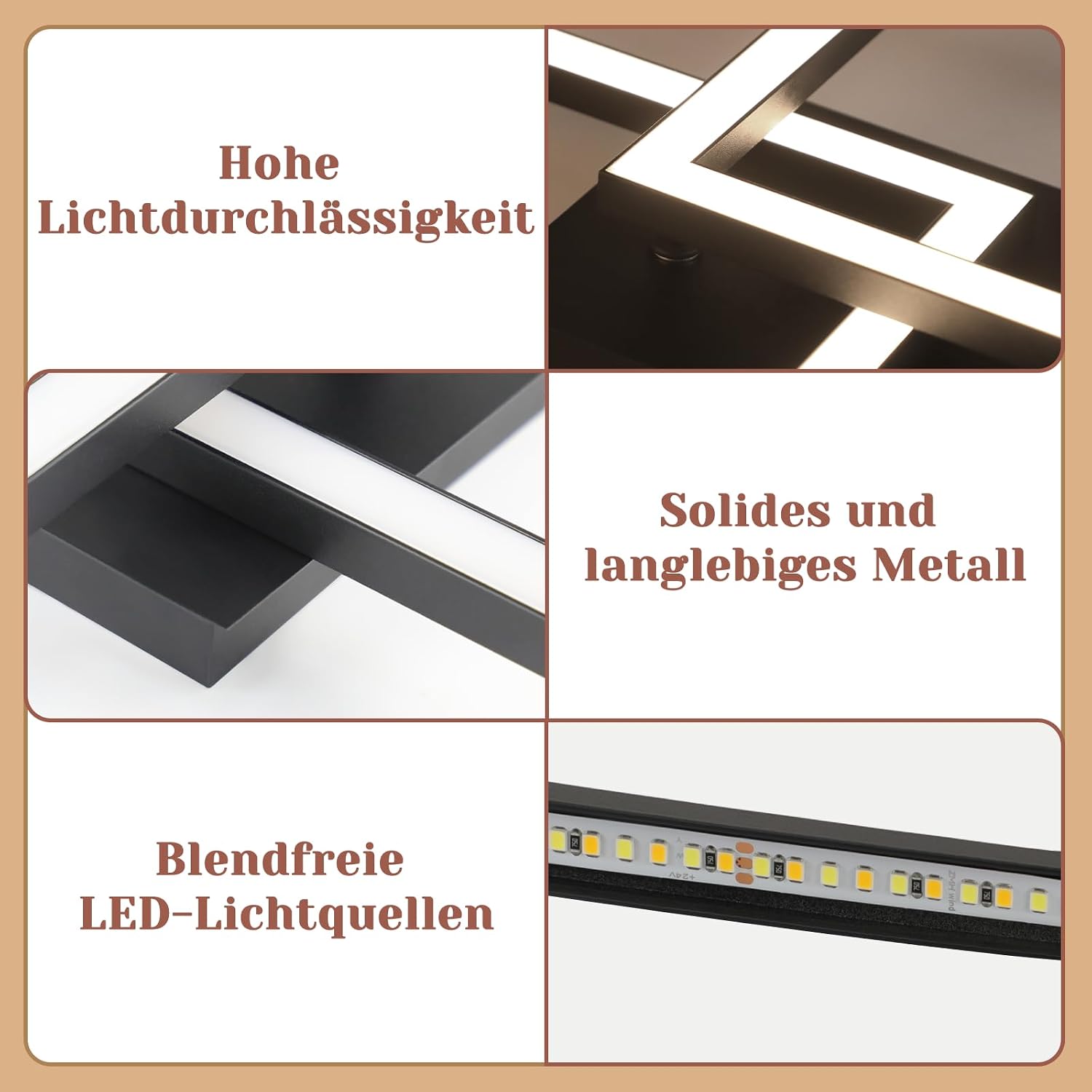 Detalle de Homefire LED-Decktleuchte für Küche & Flur, 24 W, 4000K, schwarz – eckiges Designlicht