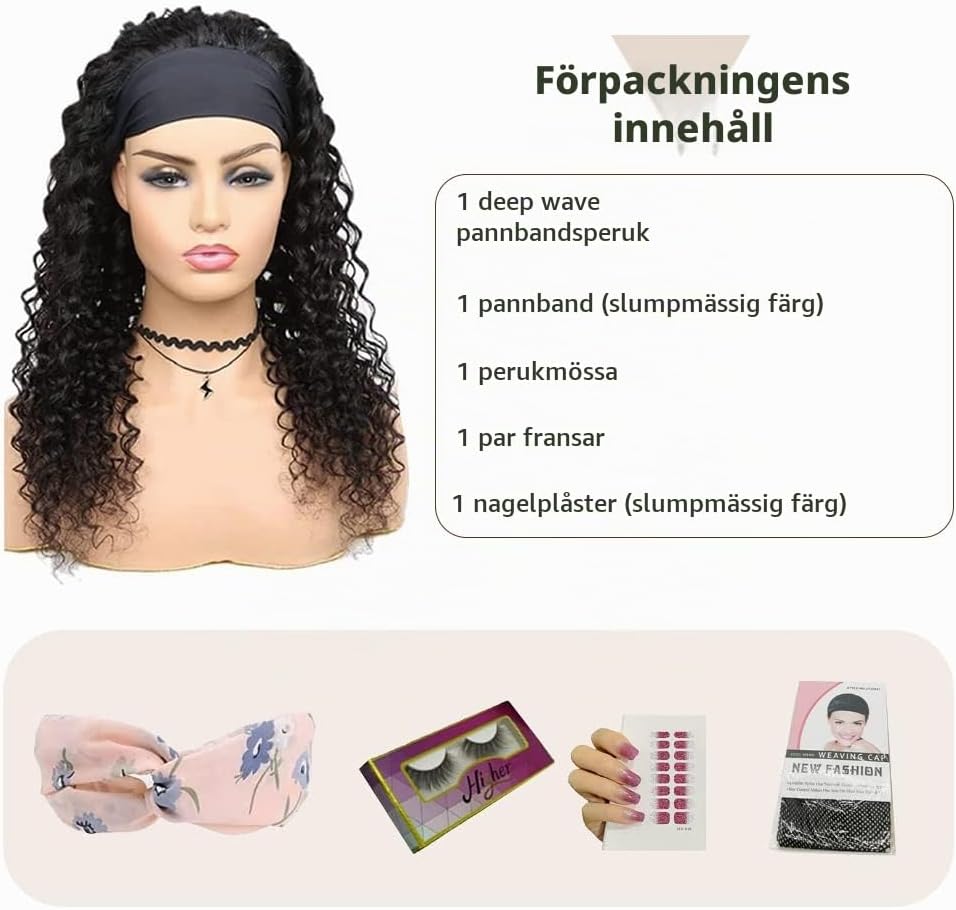 Thumbnail 6 de TNICE Deep Wave pannbandsperuk i äkta hår, 16 tum, naturfärg