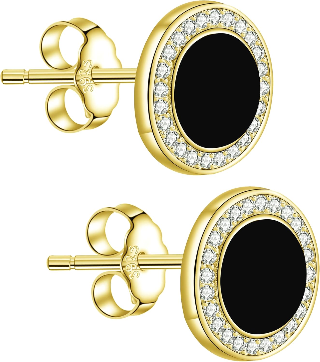 Detalle de Micory Schwarz Ohrringe Silber 925 mit Zirkonia – hypoallergene Ohrstecker