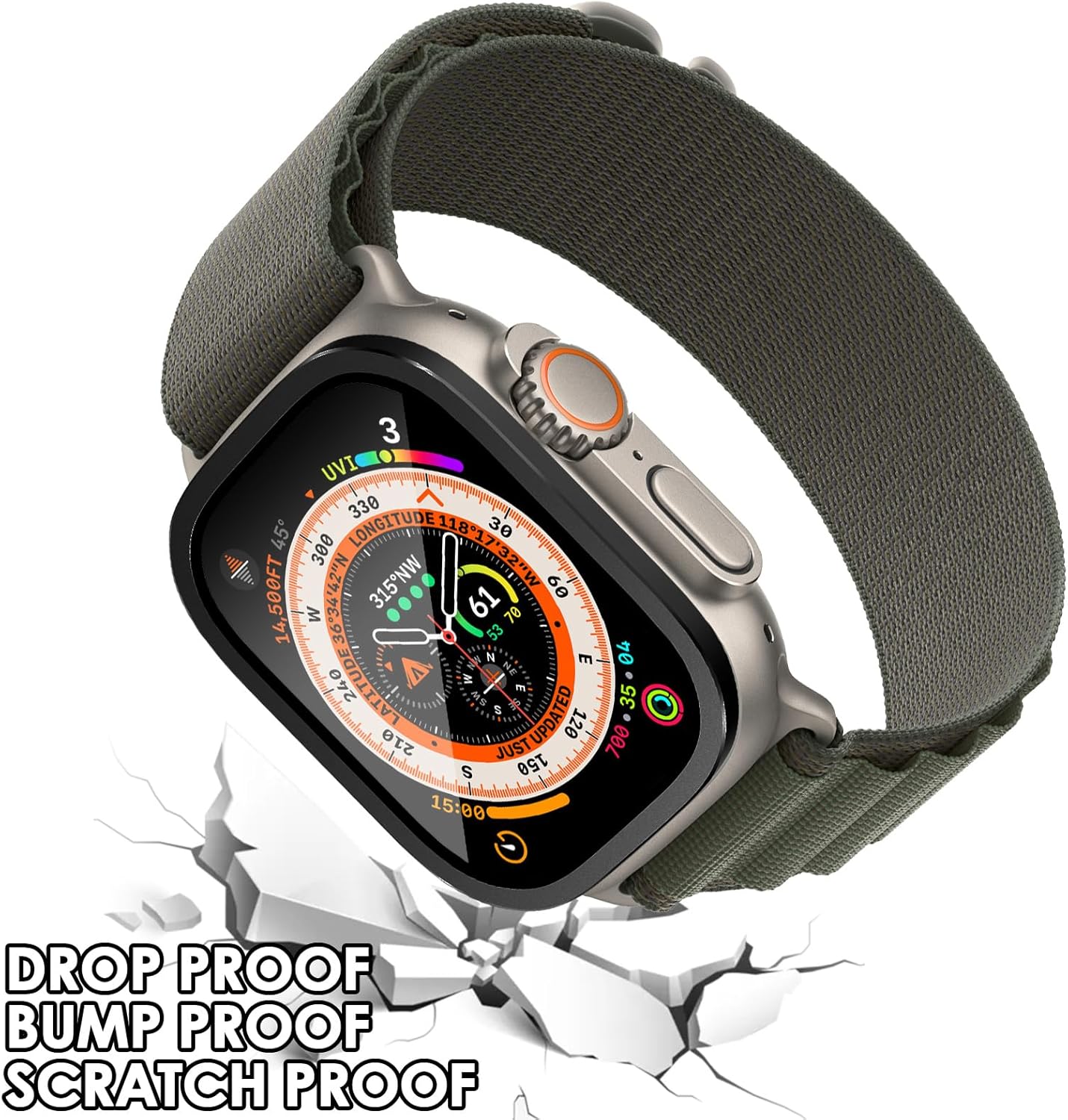 Thumbnail 3 de Songsier Protectores de Pantalla para Apple Watch Ultra 49 mm con vidrio templado 9H y marco de aleación de titanio