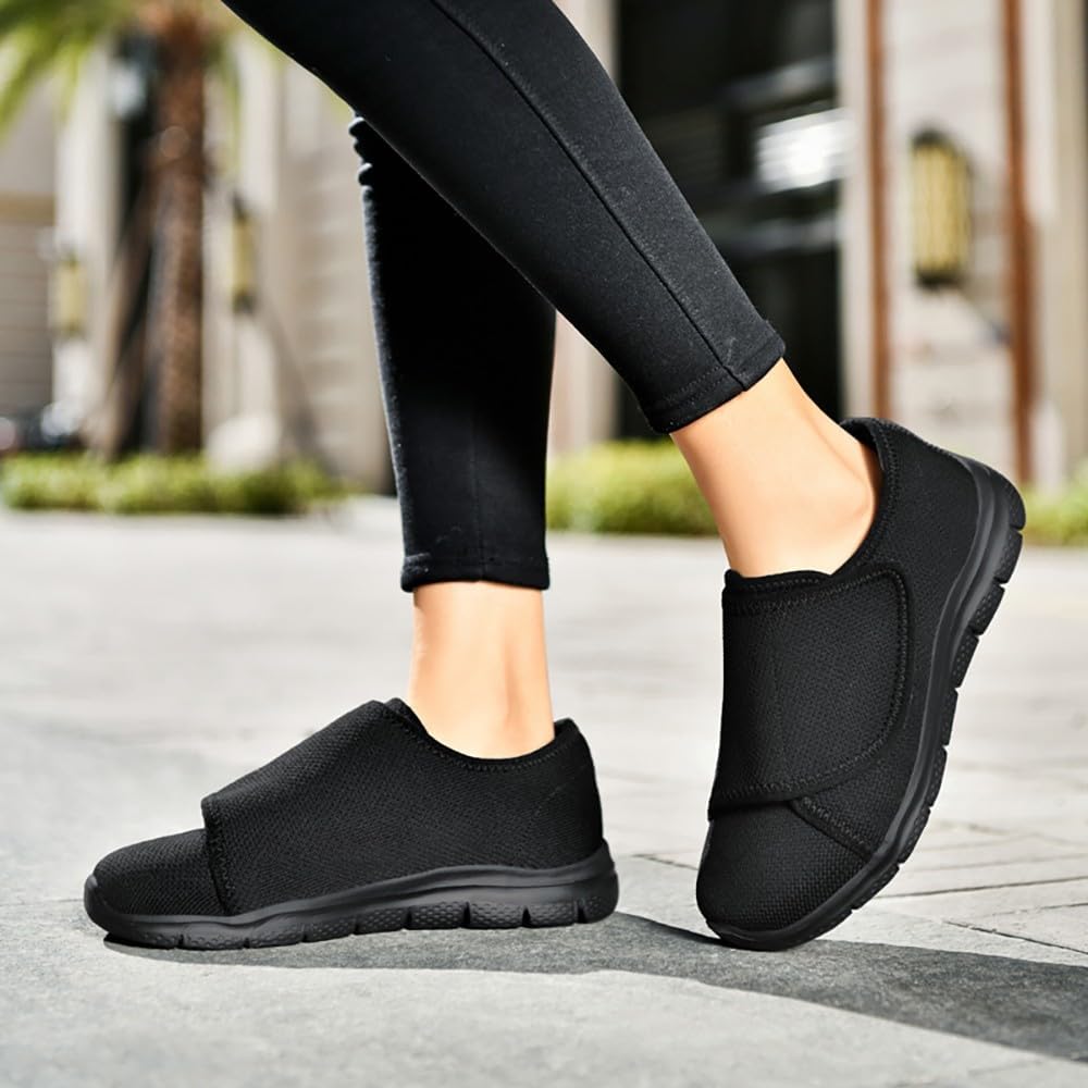 Detalle de Leichte Weit-Klett-Walkingschuhe für Diabetiker (Damen & Herren) mit atmungsaktivem Netz – rutschfeste Orthopädie-Hausschuhe/Sandalen