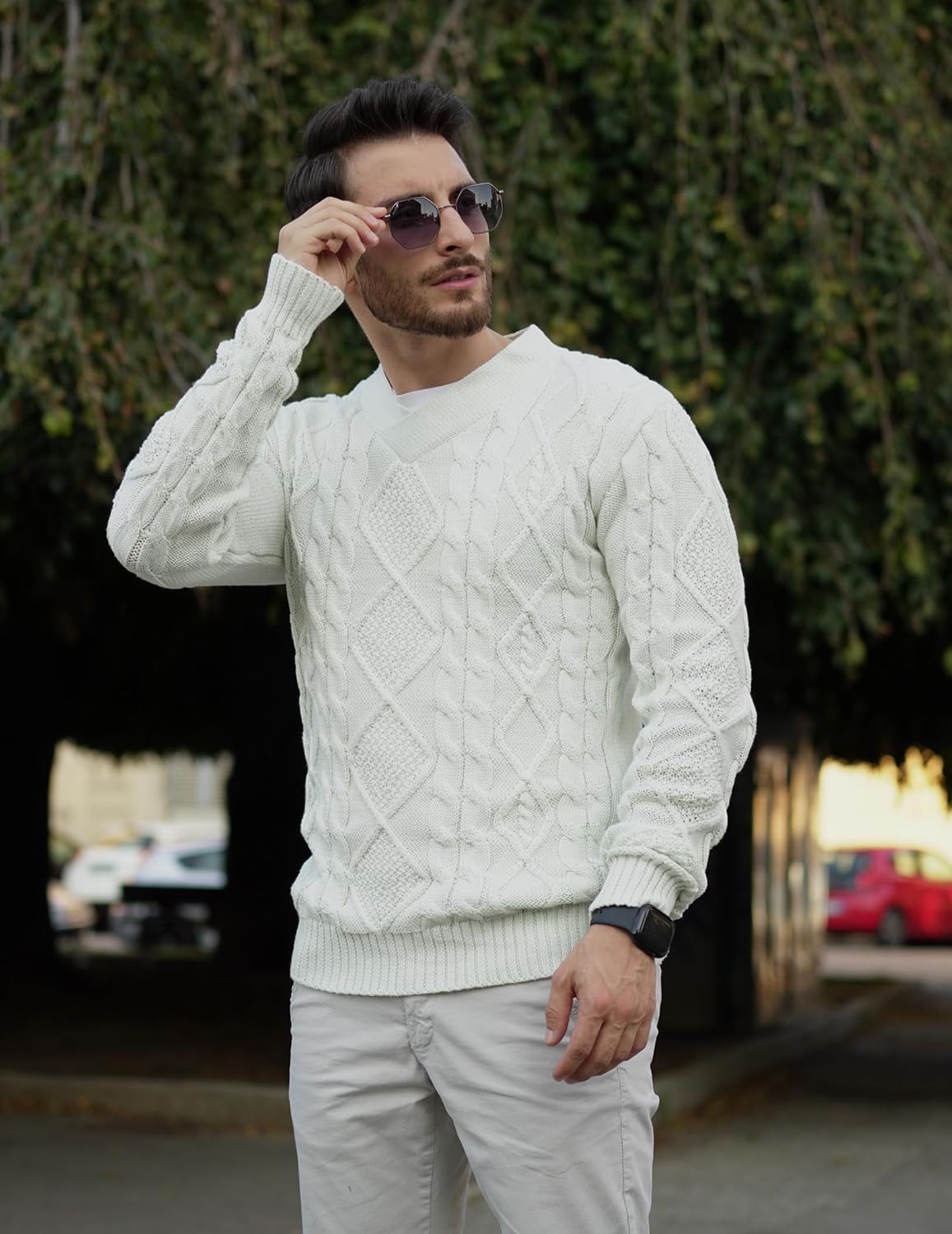 Detalle 2 de COOFANDY Maglione invernale slim fit V