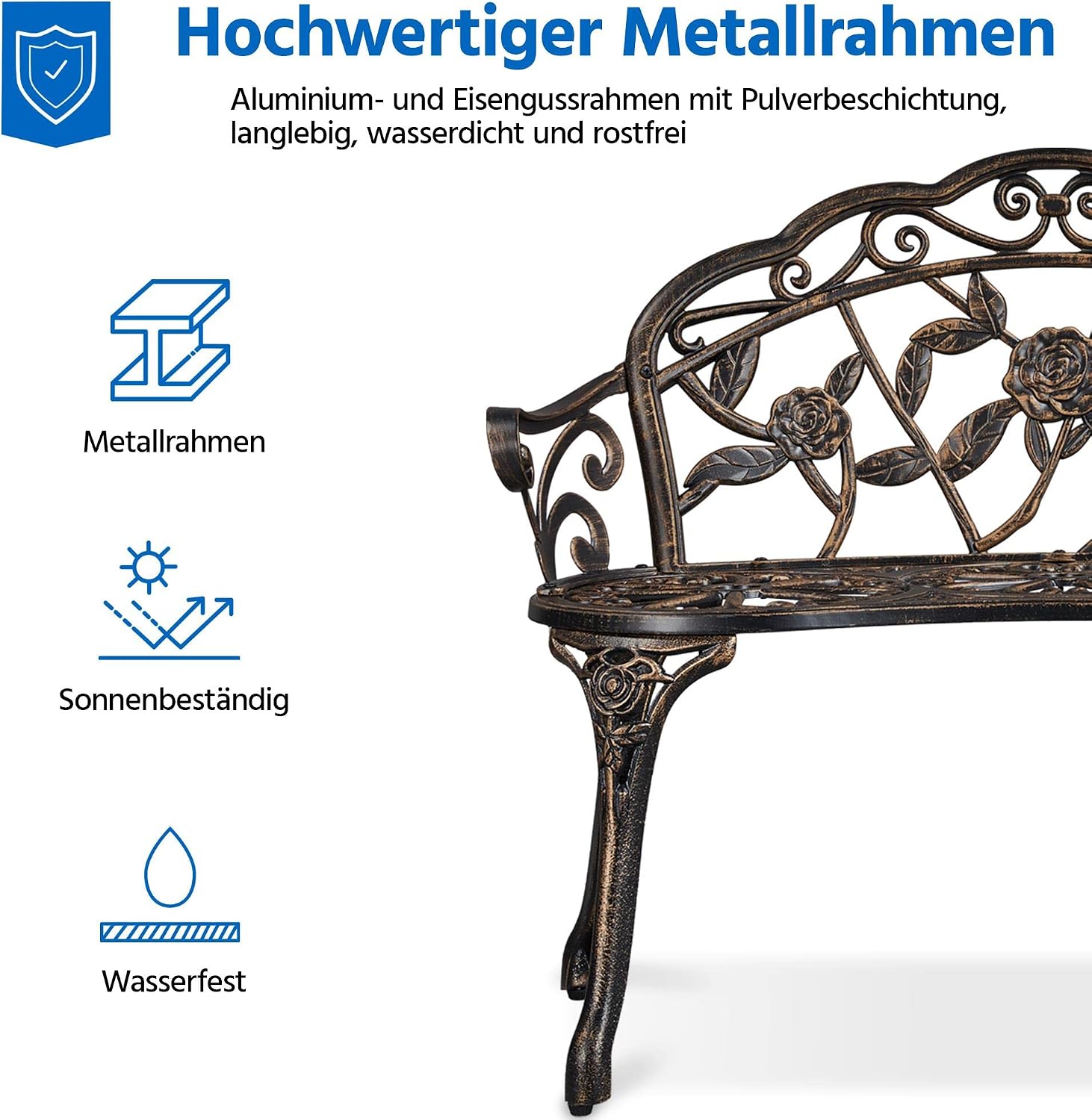 Thumbnail 6 de Yaheetech Gartenbank Bronze – wetterfester Metall-Parkbank mit Rücklehne für 2 Personen