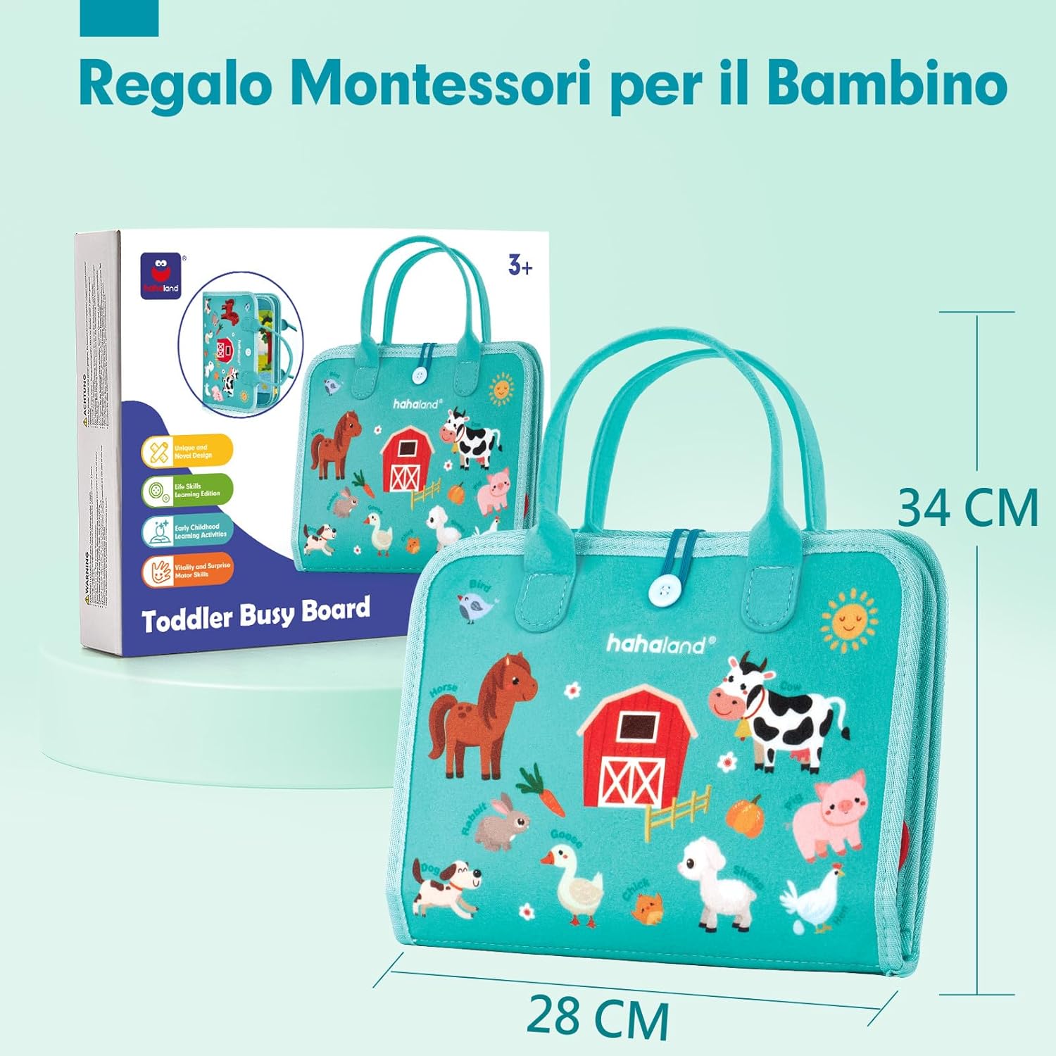 Detalle de hahaland Montessori Busy Board di Feltro – Pannello Sensoriale 9 in 1 per bambini 2–3 anni