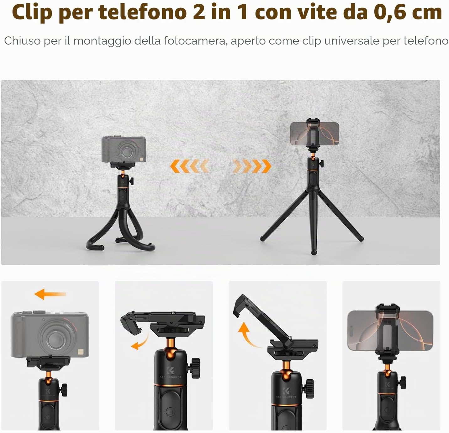 Thumbnail 3 de K&F Concept Treppiede Smartphone MS29: Mini Treppiede Estensibile con Telecomando e Testa a Sfera a 360°