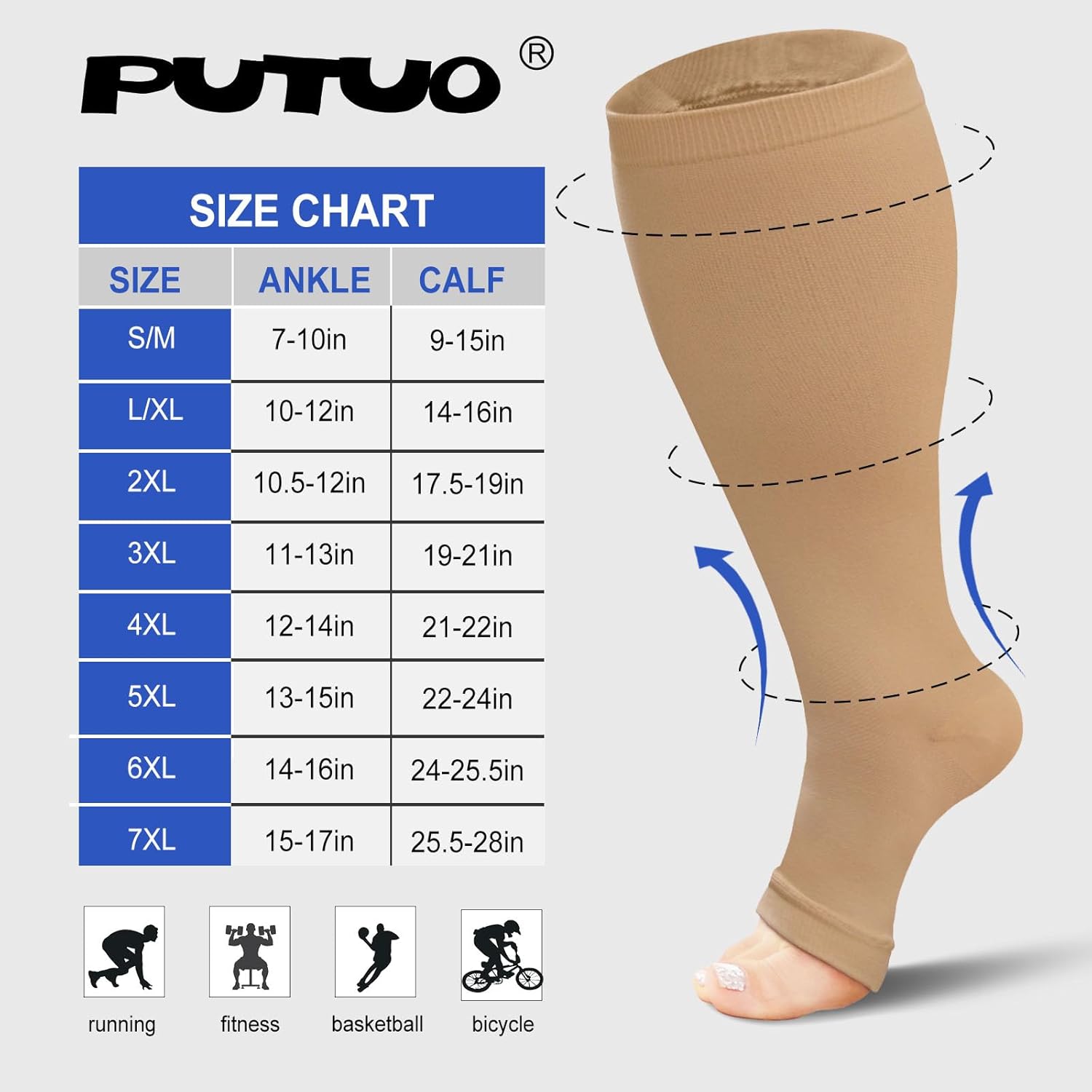 Thumbnail 1 de PUTUO Plus Size Compression Socks 4XL