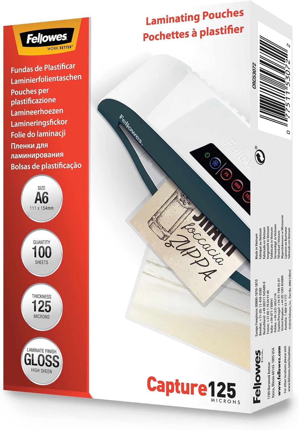 Fellowes 100 pochettes plastification A6 – finition brillante, 125 μm (2 x 125 μm)