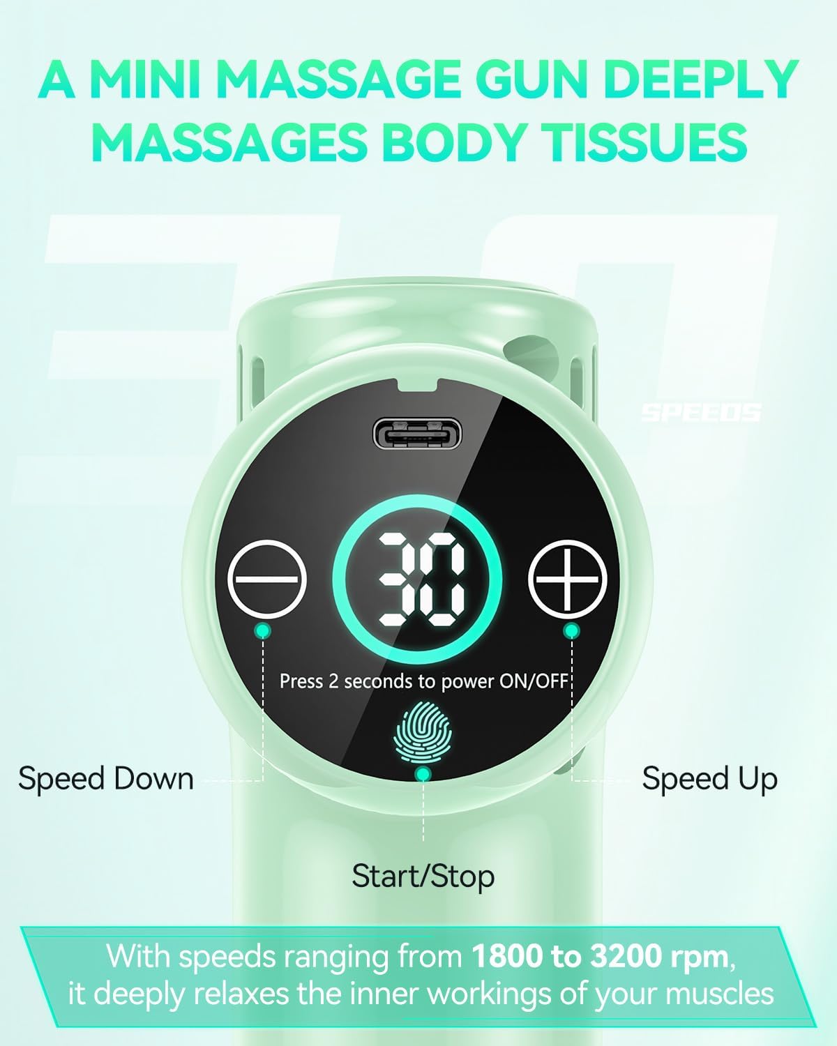 Detalle 2 de Lefity Mini pistolet massage : massage profond portable à 30 vitesses, LCD et 4 têtes