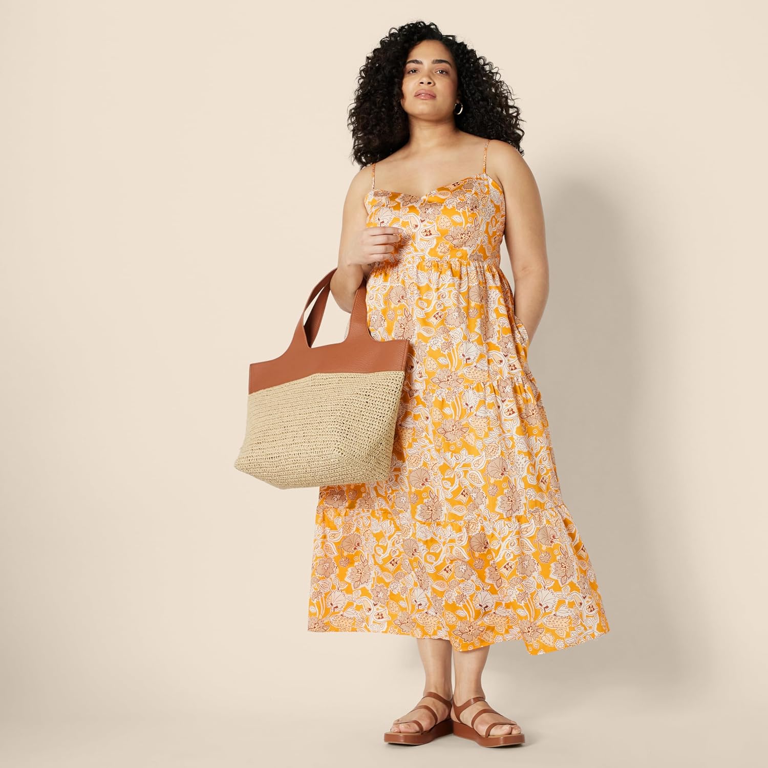 Thumbnail 6 de Amazon Essentials Damen Gestuftes Fit-and-Flare-Maxikleid aus Baumwollsatin mit Empire-Taille