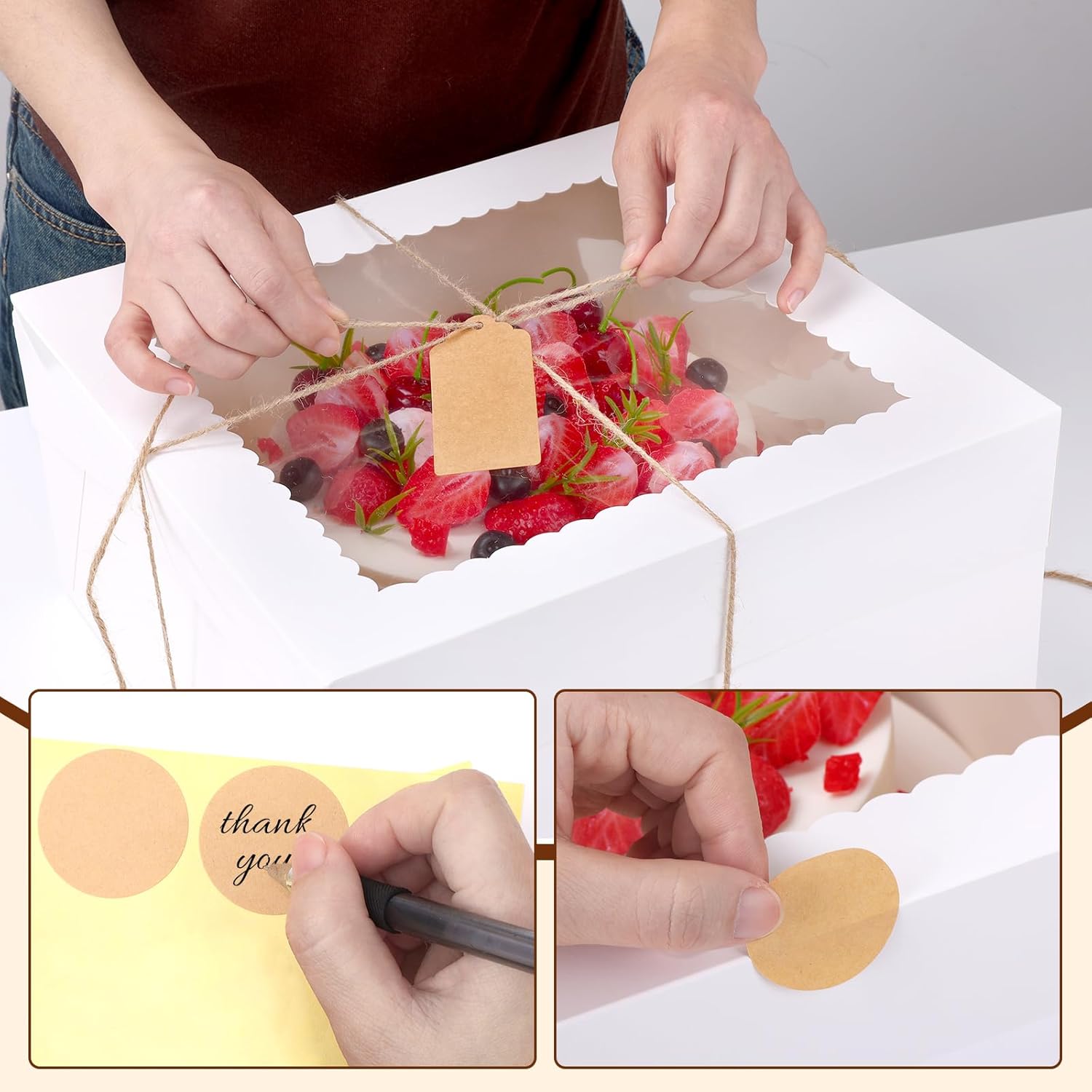 Detalle de NEOACT 30 Pcs 12x12x8 Inch White Bakery Boxes with Window — 12 Inch Tall Cake Boxes for Birthday and Wedding