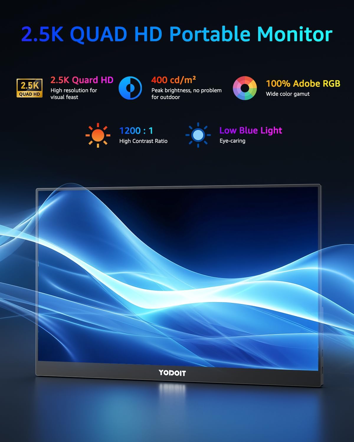 Thumbnail 1 de Yodoit Monitor portátil 16" 2.5K UHD IPS con USB-C y altavoces ⚡