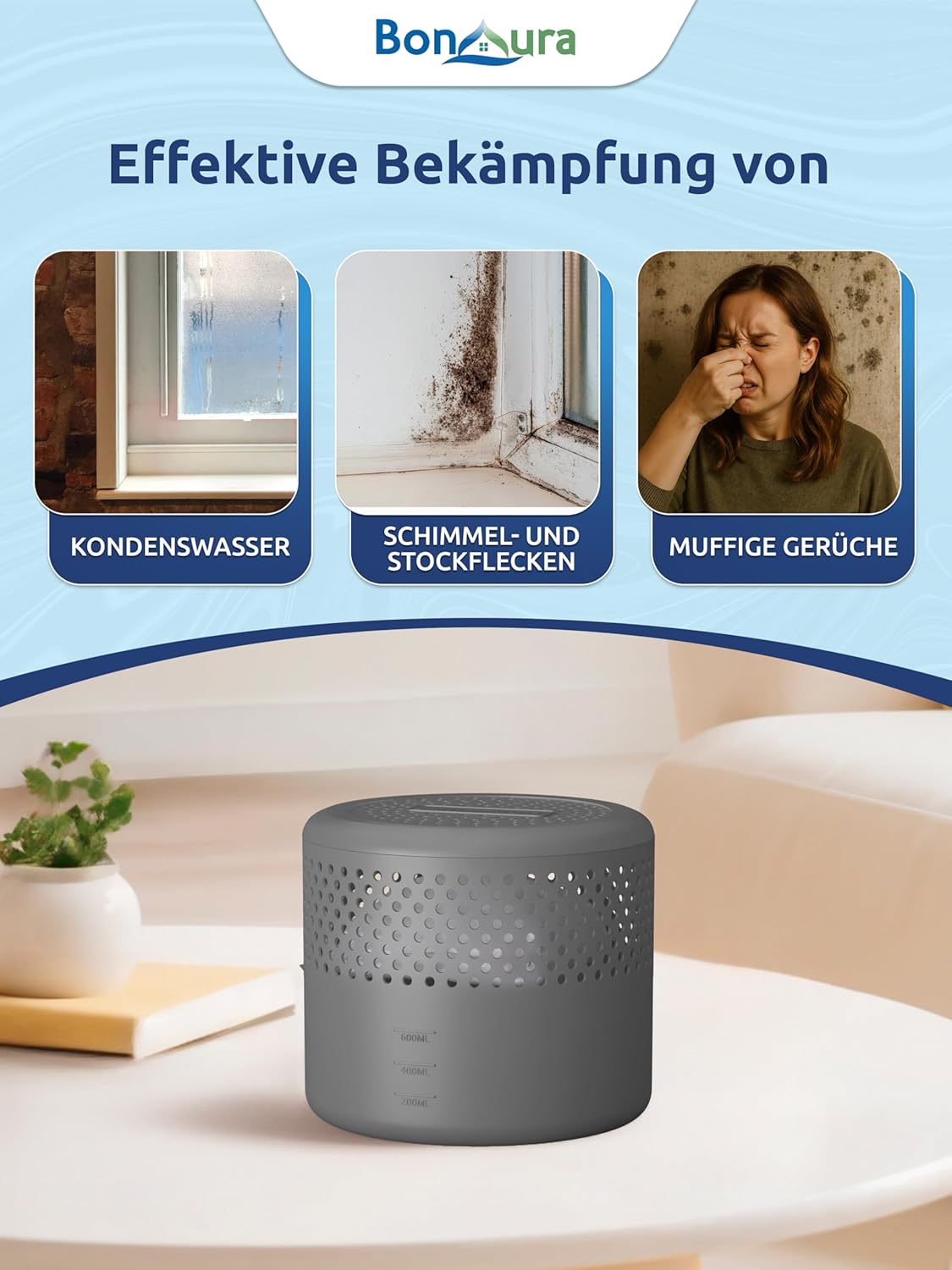 Detalle de BonAura 4x Luftentfeuchter 40mÂČ đ