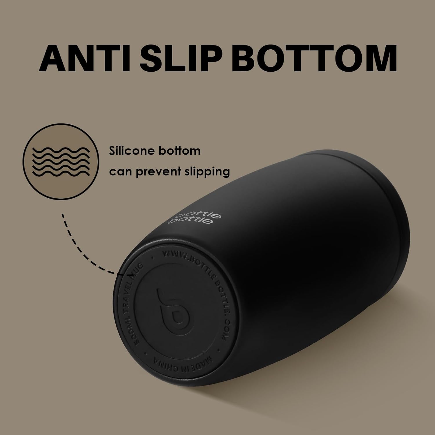 Detalle de BOTTLE BOTTLE Thermobecher 500 ml To Go – Premium Edelstahl-Isolierbecher, auslaufsicher, BPA-frei, Quick-Press-Verschluss, 4 h heiß / 8 h kalt – Schwarz