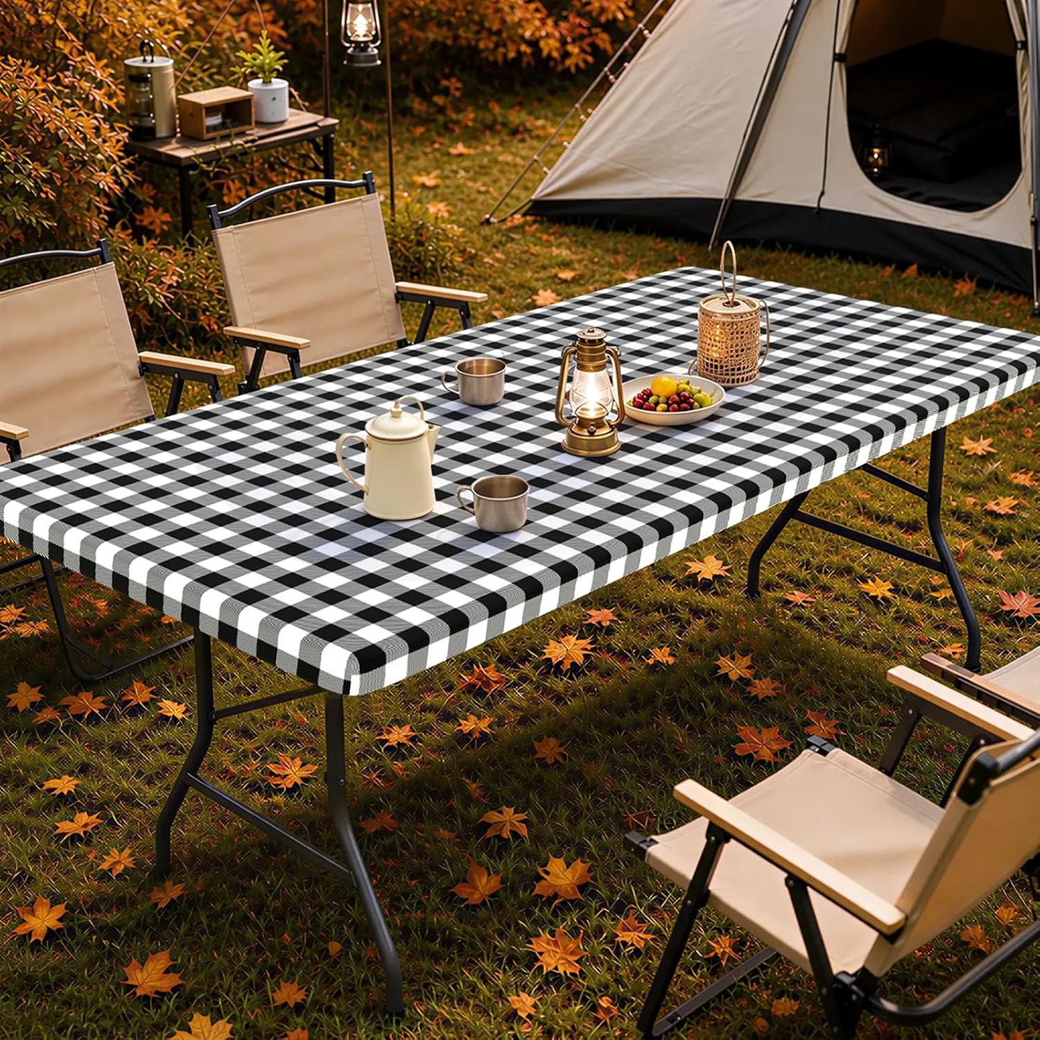 Thumbnail 6 de Smiry Picnic Table Cloth 2 Pack: Waterproof Elastic Fitted Tablecloths for 6FT Rectangular Tables