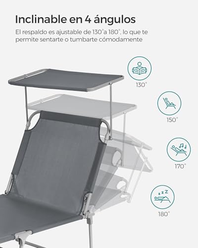 Detalle 2 de SONGMICS Tumbona Reclinable GCB19UV1: descanso estable y plegable para terraza, piscina y jardín